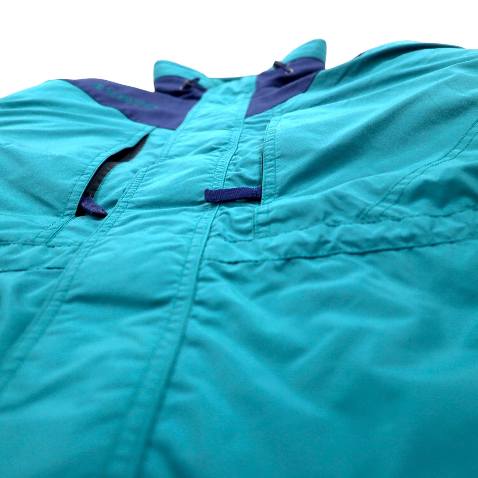 Columbia anni '90, giacca a vento imbottita, taglia L, verde e blu navy, in nylon con cappuccio a scomparsa