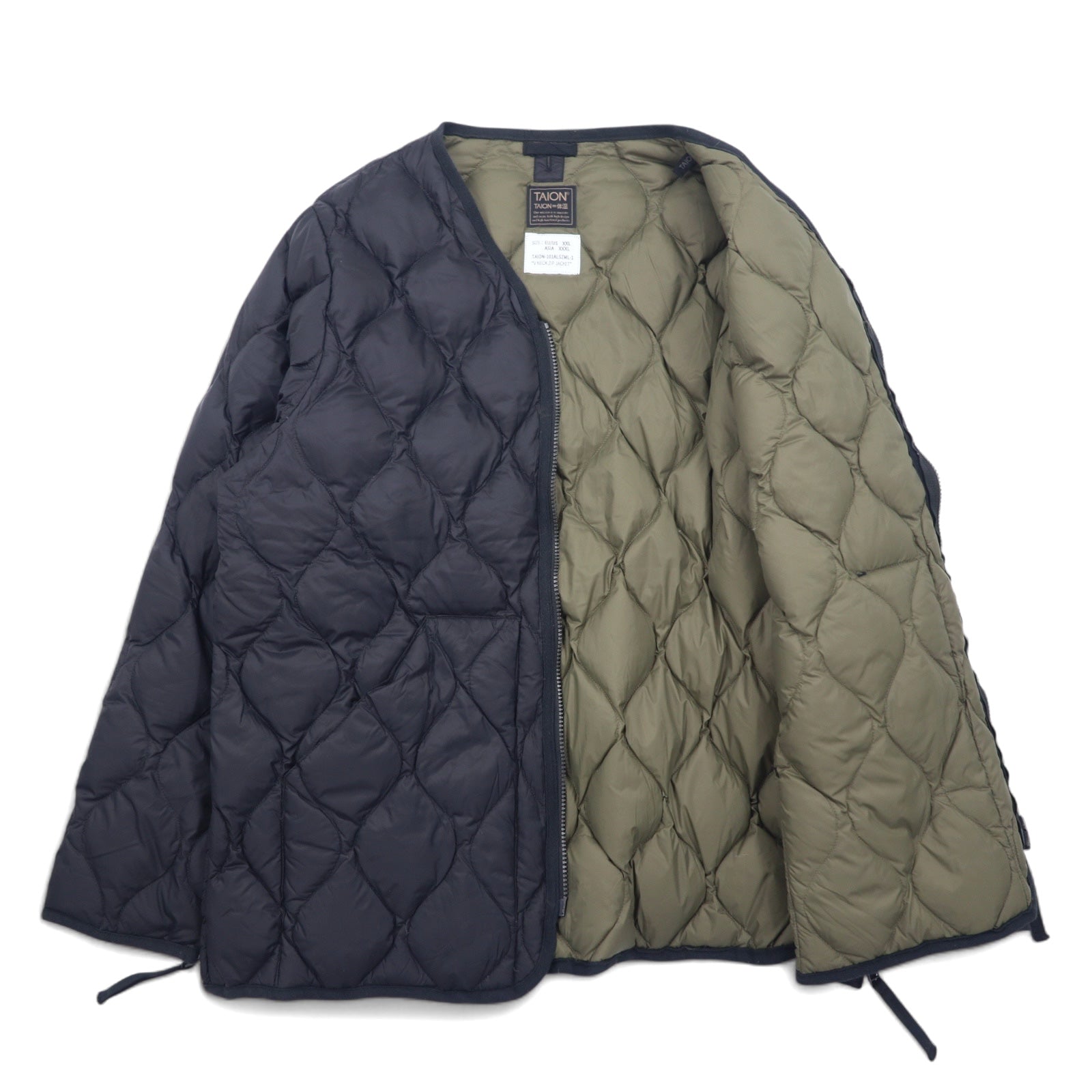 TAION Giacca piumino militare con scollo a V e zip laterale con doppia cerniera XXXL nero con spacchi 101ALSZML-1