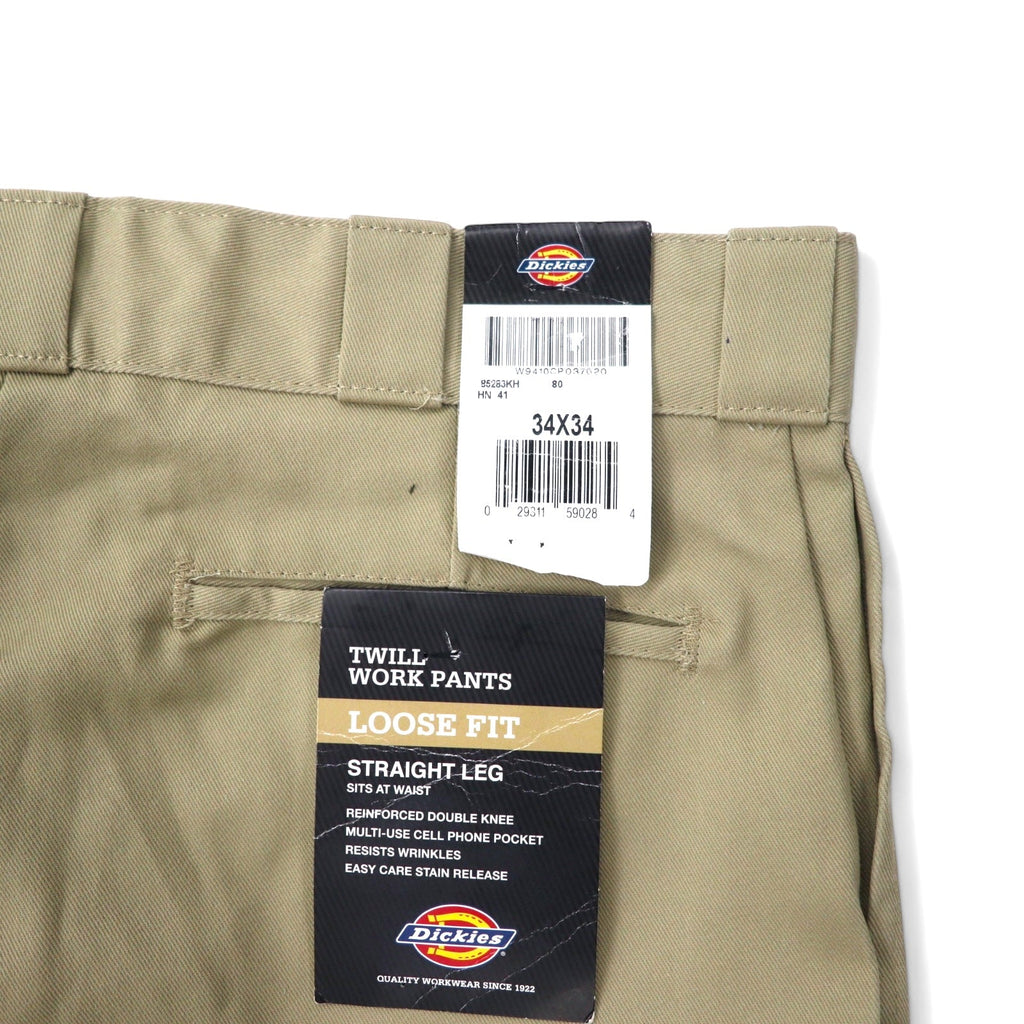 Dickies Pantaloni da lavoro gamba larga a doppia cucitura 34 beige poliestere cotone TWILL DOUBLE KNEE WORK PANTS 85283KH Made in Honduras Nuovo