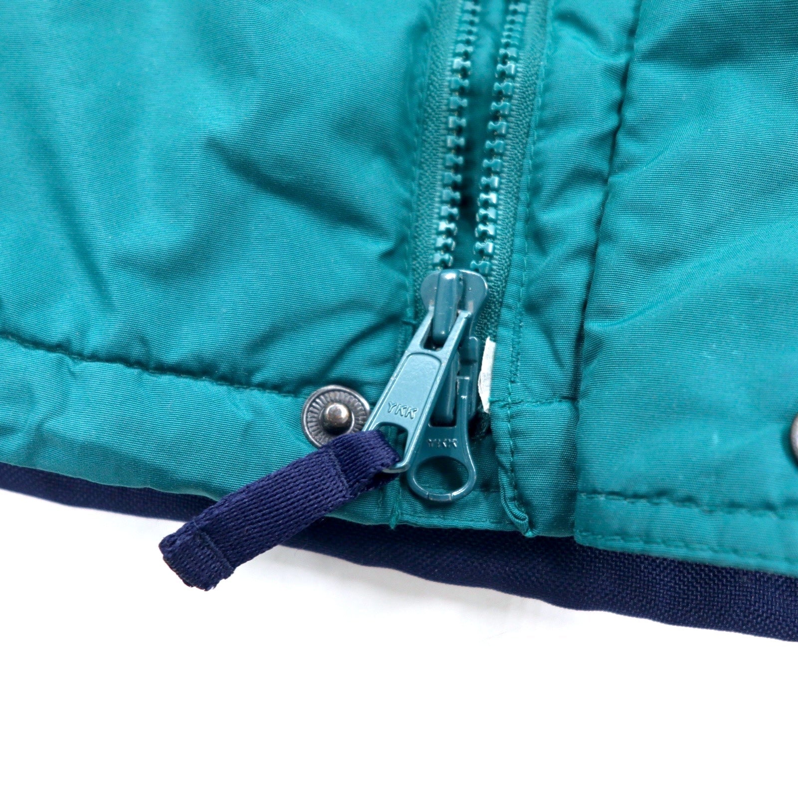 Columbia anni '90, giacca a vento imbottita, taglia L, verde e blu navy, in nylon con cappuccio a scomparsa