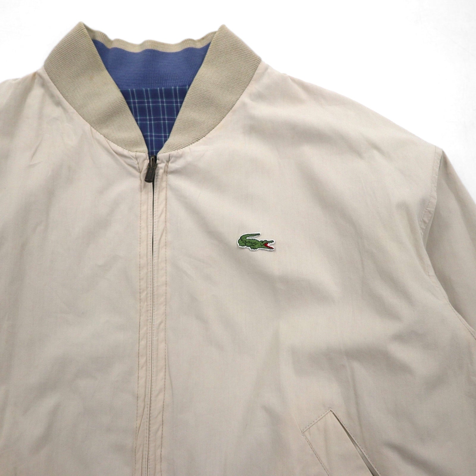 LACOSTE anni '80 giacca Harrington reversibile XL blu navy beige a quadri logo ricamato