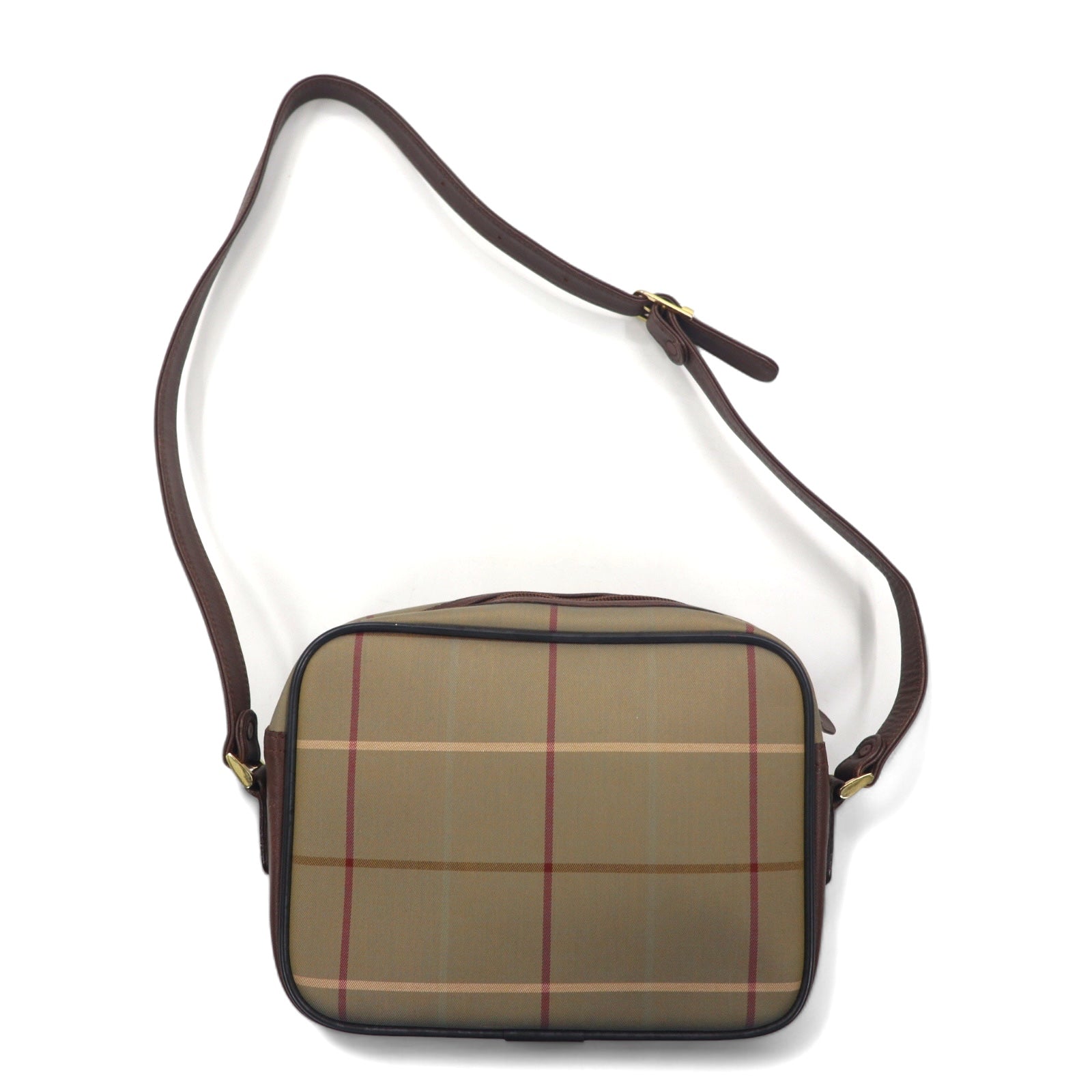 Burberrys Old Windowpane Check Camera Bag a tracolla Beige Iridescente Nylon Canvas Pelle