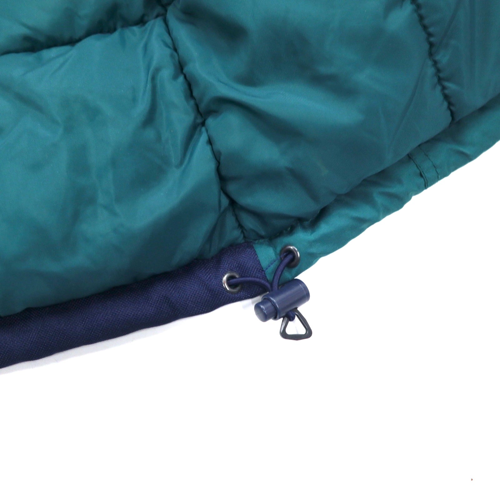 Columbia anni '90, giacca a vento imbottita, taglia L, verde e blu navy, in nylon con cappuccio a scomparsa