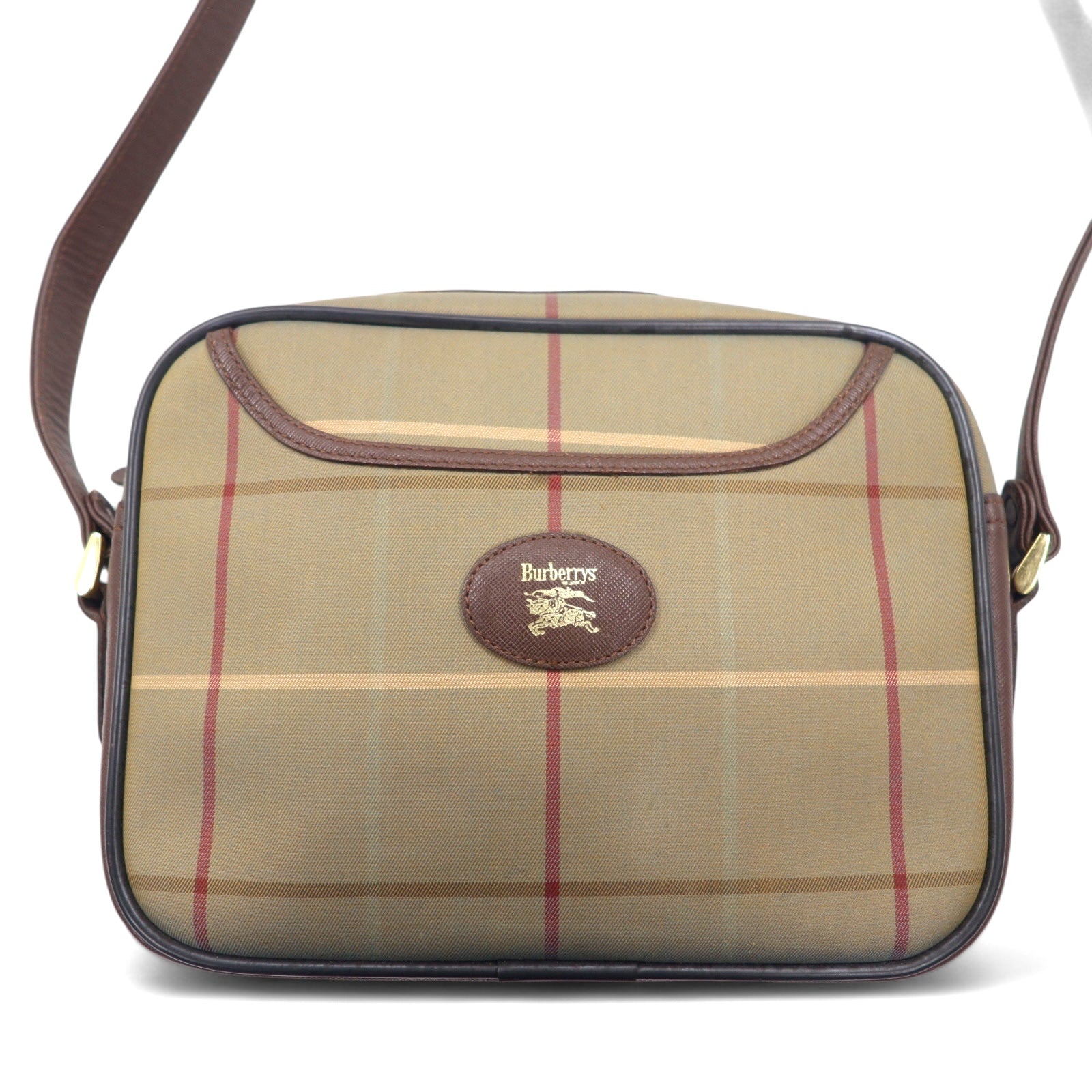 Burberrys Old Windowpane Check Camera Bag a tracolla Beige Iridescente Nylon Canvas Pelle
