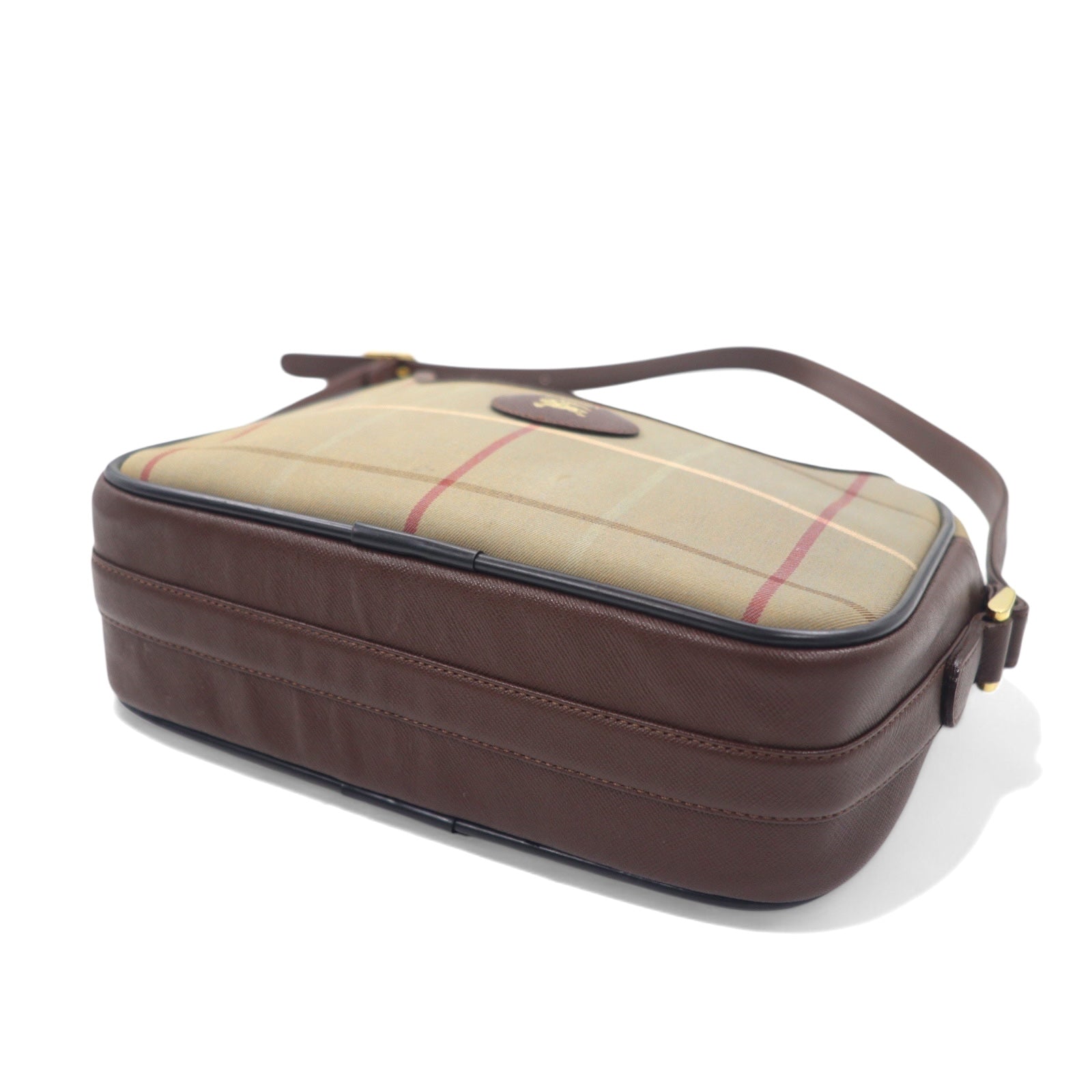 Burberrys Old Windowpane Check Camera Bag a tracolla Beige Iridescente Nylon Canvas Pelle