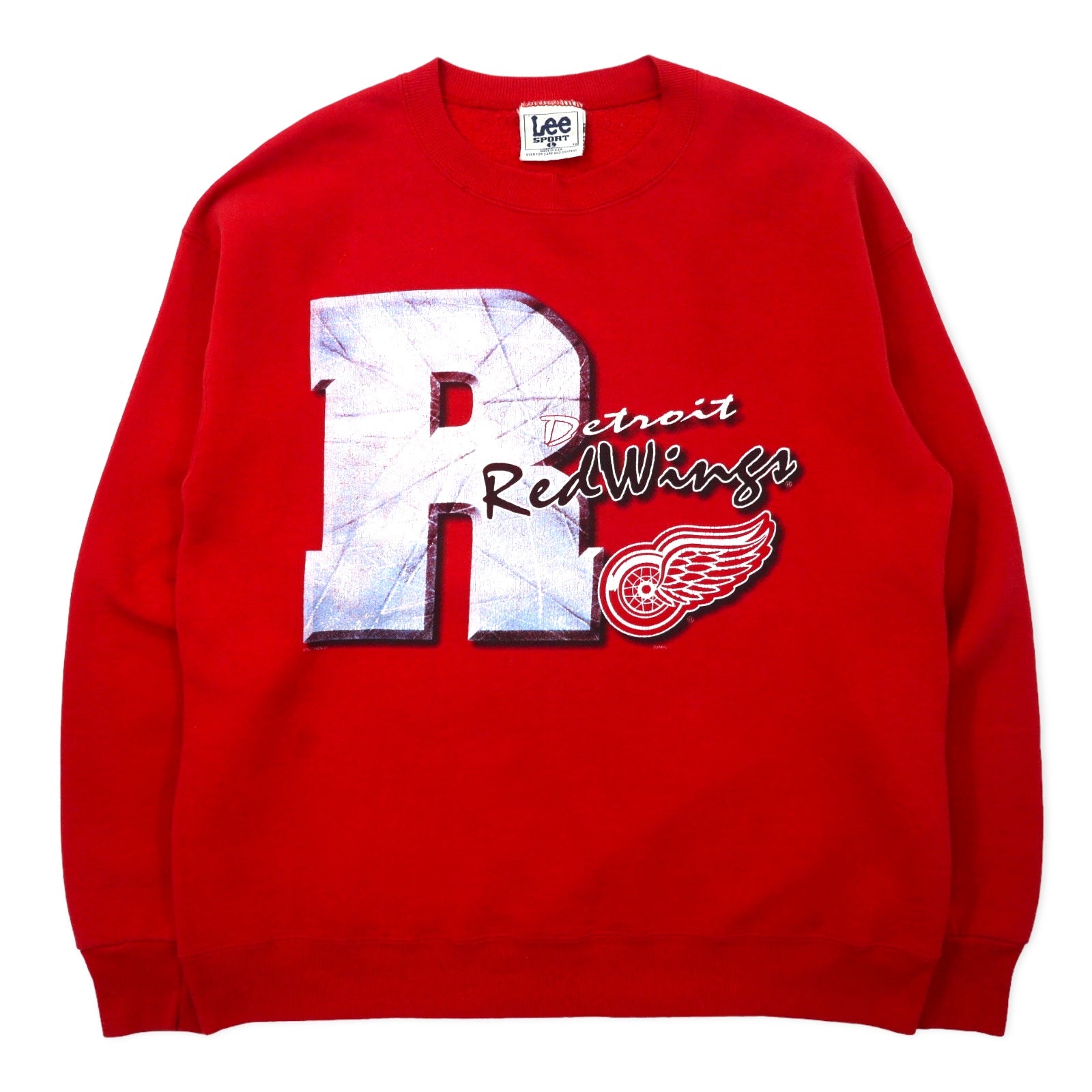 Lee SPORT USA Made Anni '90 NHL Felpa Stampata L Rossa Cotone Detroit Red Wings Taglia Grande