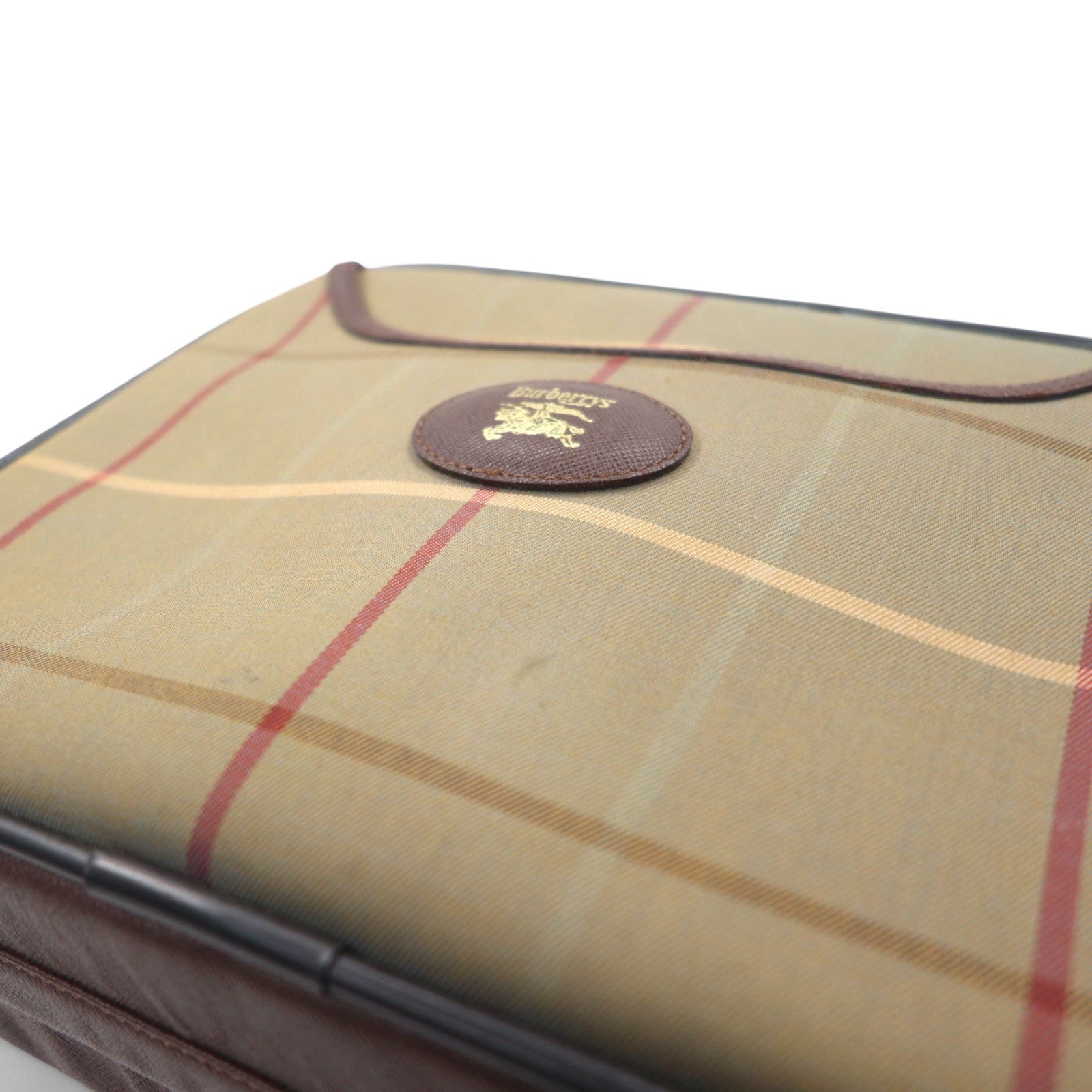 Burberrys Old Windowpane Check Camera Bag a tracolla Beige Iridescente Nylon Canvas Pelle