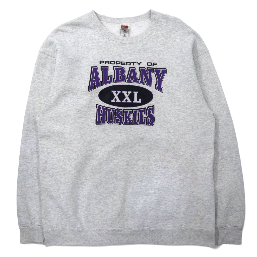 FRUIT OF THE LOOM Anni 2000 Felpa stampata College XL Grigio Cotone ALBANY HUSKIES Stampa a 3 strati Made in Messico