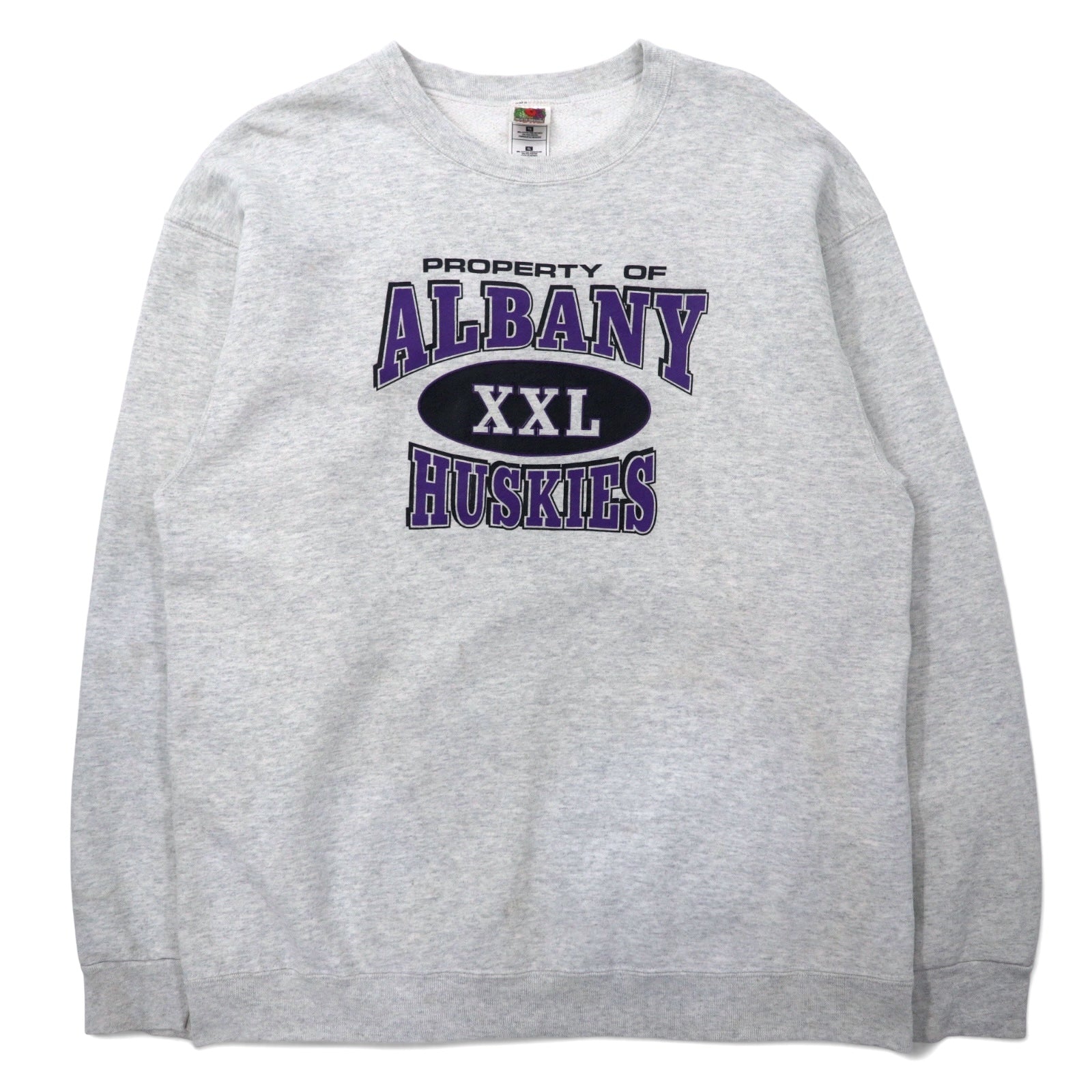 FRUIT OF THE LOOM Anni 2000 Felpa stampata College XL Grigio Cotone ALBANY HUSKIES Stampa a 3 strati Made in Messico