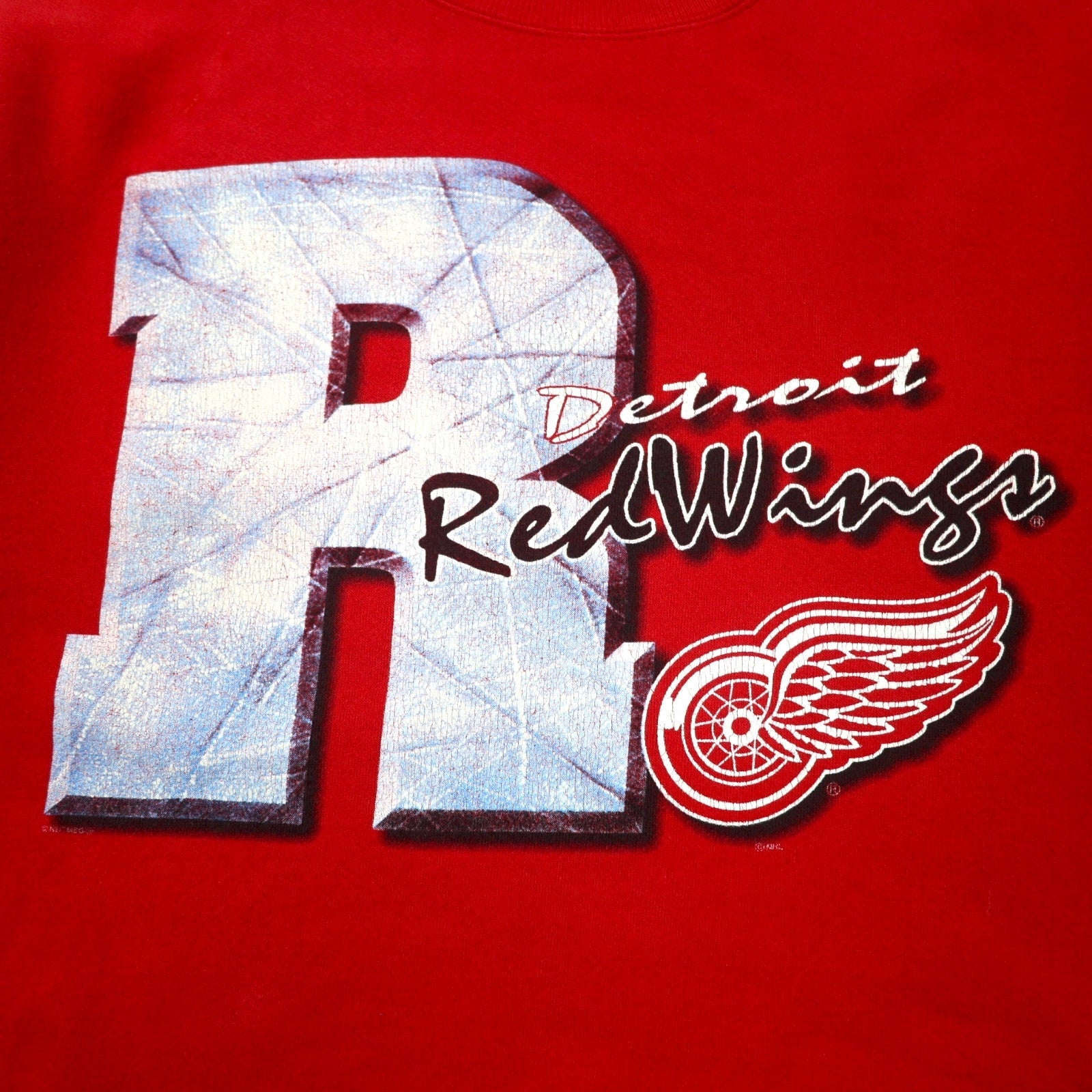 Lee SPORT USA Made Anni '90 NHL Felpa Stampata L Rossa Cotone Detroit Red Wings Taglia Grande