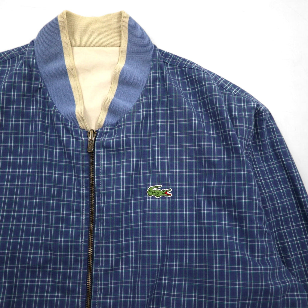 LACOSTE anni '80 giacca Harrington reversibile XL blu navy beige a quadri logo ricamato