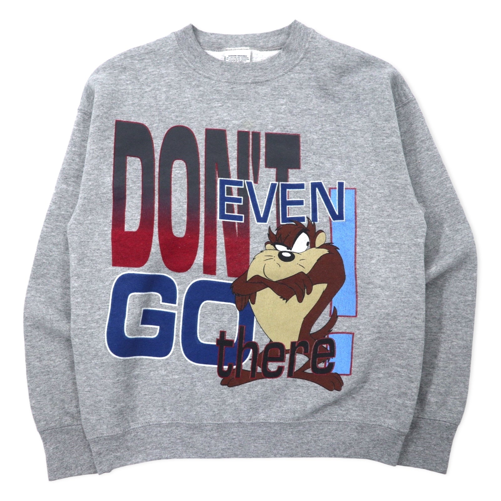 LOONEY TUNES Anni '90 Felpa Stampa Personaggi M Grigio Cotone Diavolo della Tasmania Made in Mexico