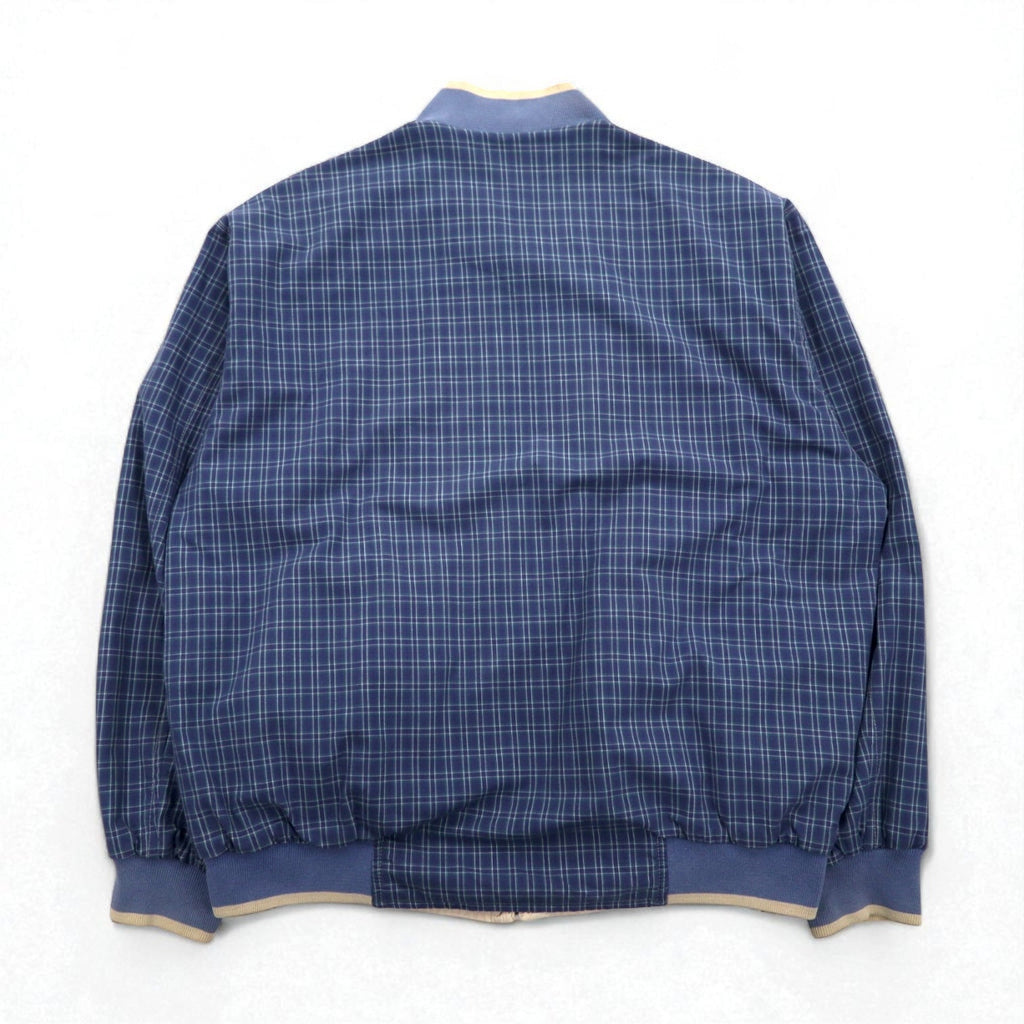 LACOSTE anni '80 giacca Harrington reversibile XL blu navy beige a quadri logo ricamato