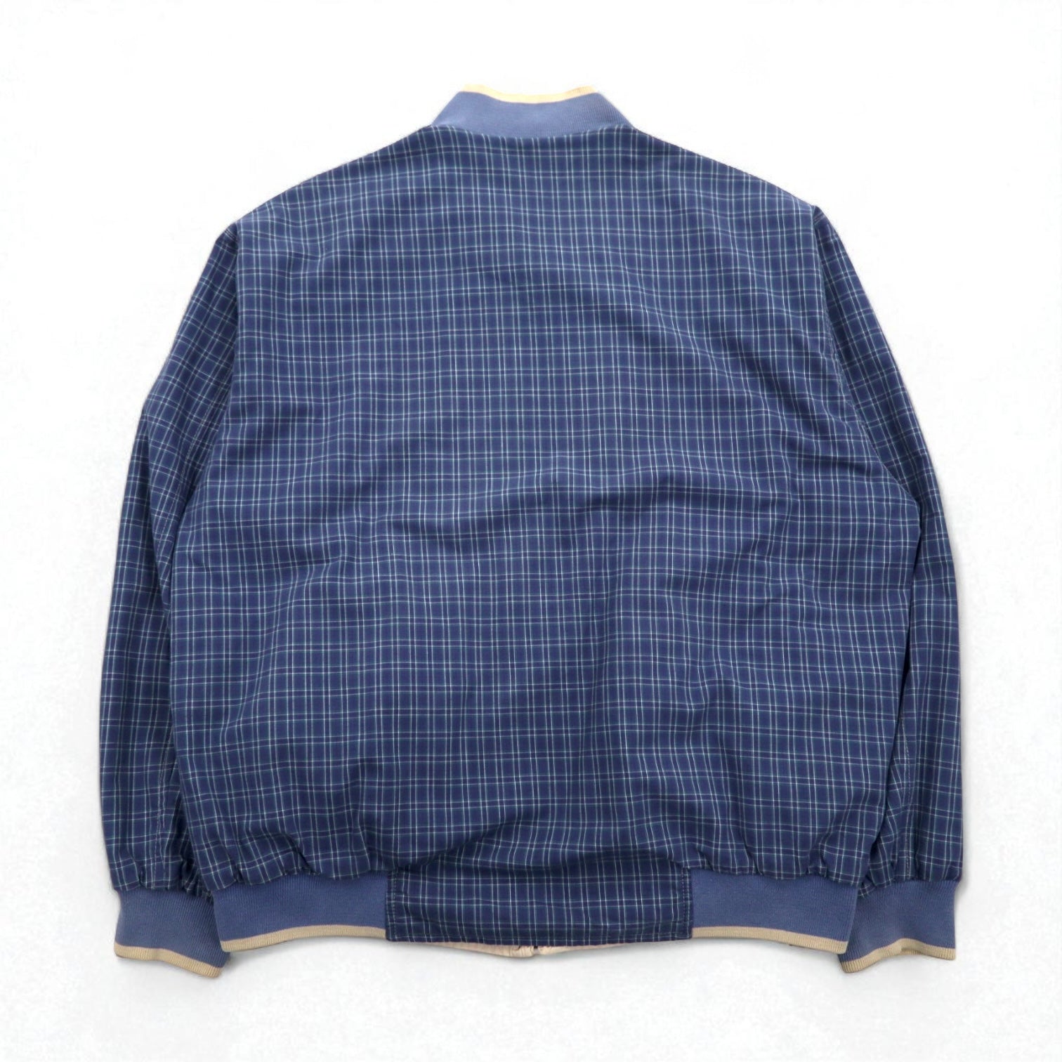 LACOSTE anni '80 giacca Harrington reversibile XL blu navy beige a quadri logo ricamato