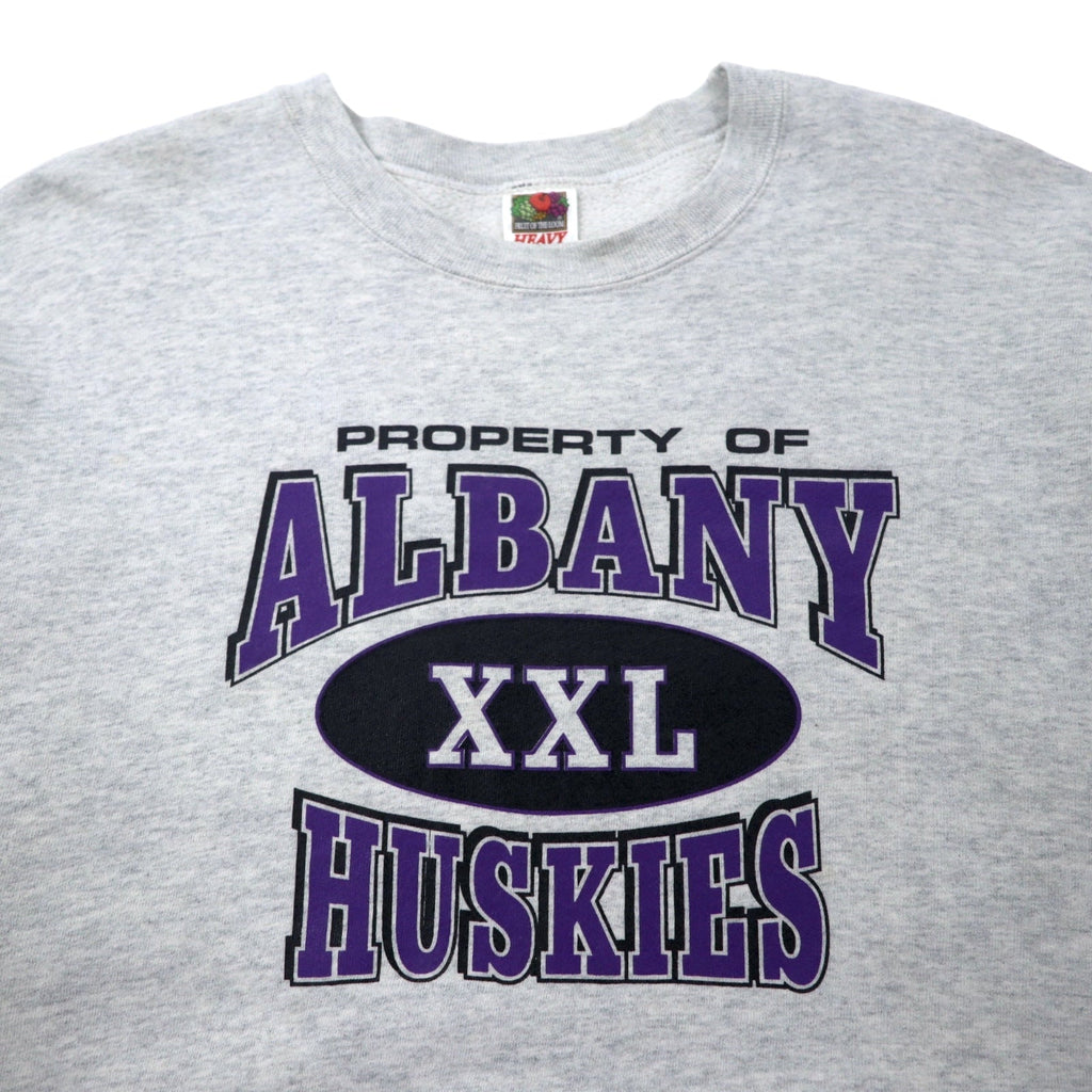 FRUIT OF THE LOOM Anni 2000 Felpa stampata College XL Grigio Cotone ALBANY HUSKIES Stampa a 3 strati Made in Messico
