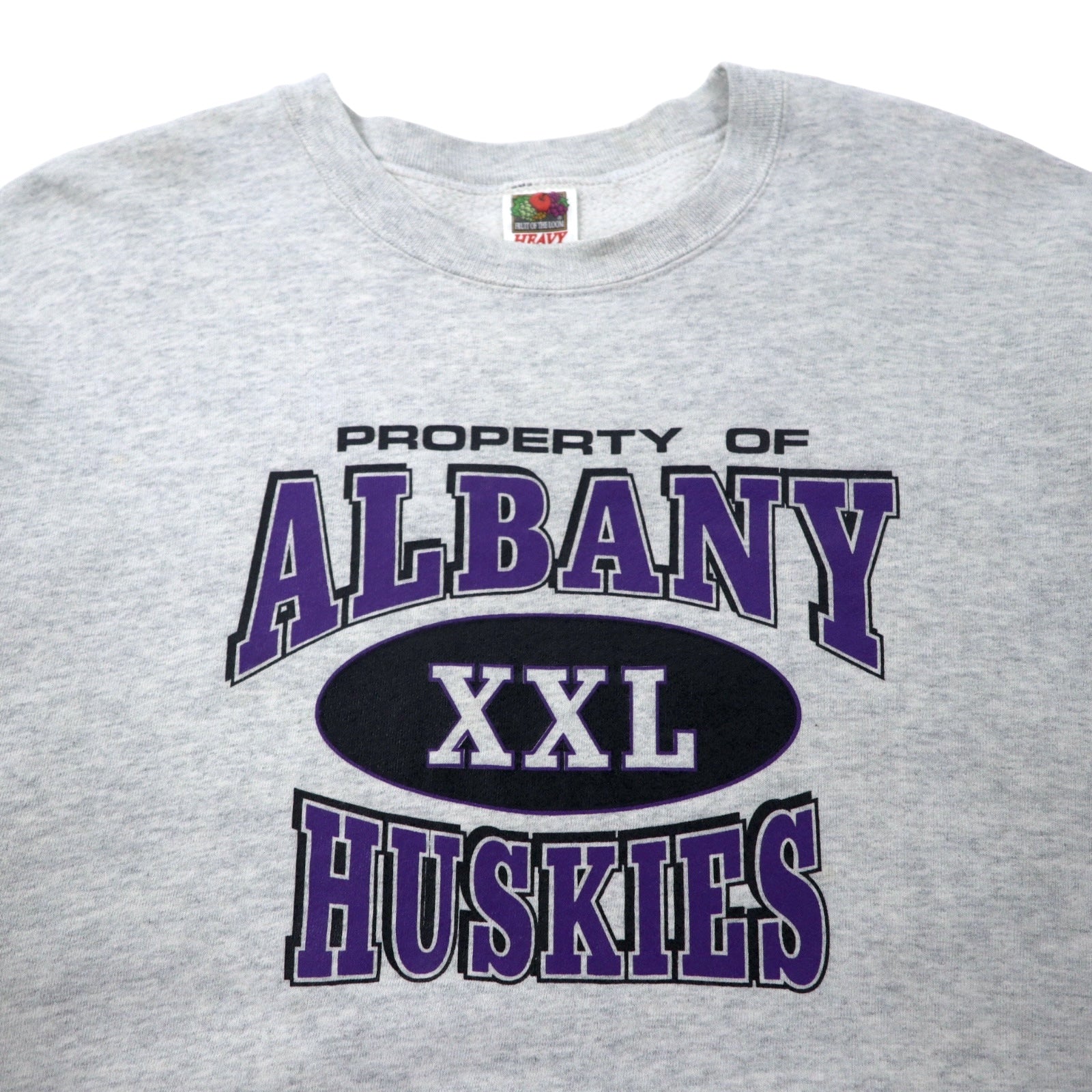 FRUIT OF THE LOOM Anni 2000 Felpa stampata College XL Grigio Cotone ALBANY HUSKIES Stampa a 3 strati Made in Messico
