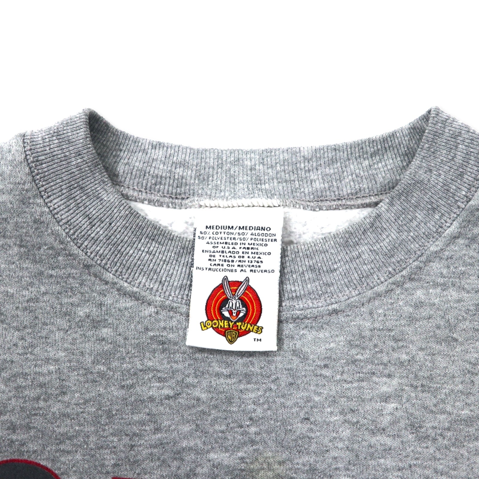 LOONEY TUNES Anni '90 Felpa Stampa Personaggi M Grigio Cotone Diavolo della Tasmania Made in Mexico