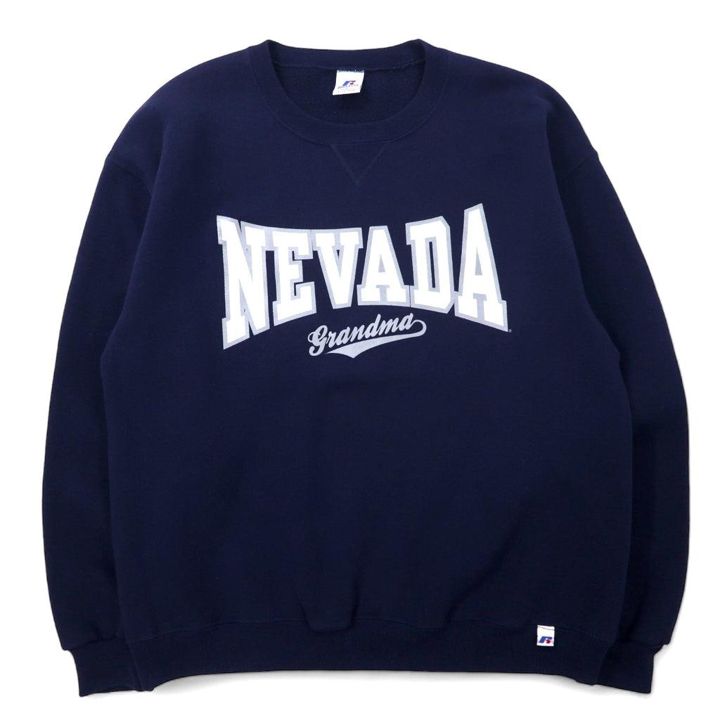 RUSSELL ATHLETIC Anni 2000 Felpa stampata College L Navy Cotone NEVADA Made in El Salvador