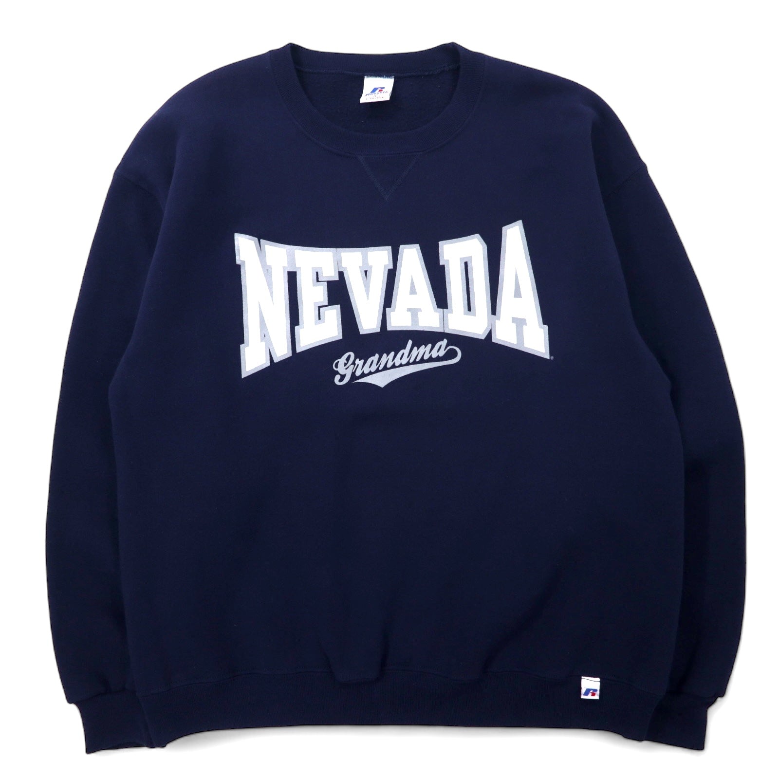 RUSSELL ATHLETIC Anni 2000 Felpa stampata College L Navy Cotone NEVADA Made in El Salvador