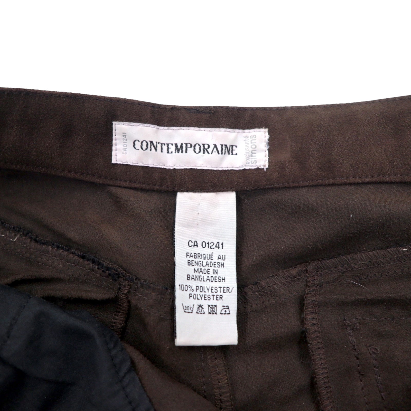 Pantaloni con pinces in camoscio sintetico CONTEMPORAINE anni '90 taglia XL, colore marrone, in poliestere