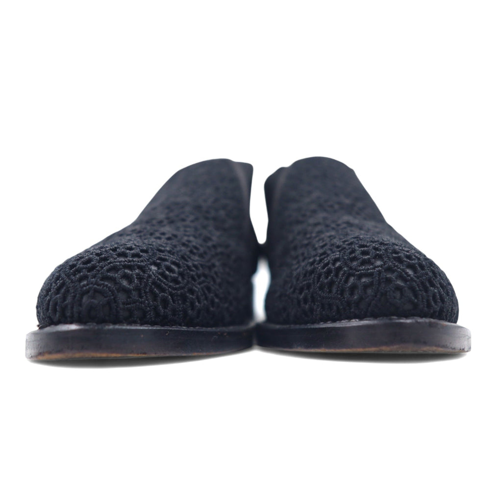 COMME des GARCONS Stivaletti alla caviglia in pizzo floreale, stivaletti, inserti elastici, 23 cm, neri, in pelle, Made in Japan