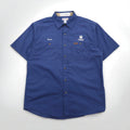 Carhartt camicia da lavoro a maniche corte taglia L, blu navy, cotone, taschino sul petto, ricamo aziendale americano TIMBER 384-19, made in Messico