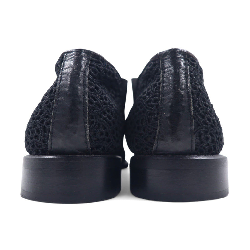 COMME des GARCONS Stivaletti alla caviglia in pizzo floreale, stivaletti, inserti elastici, 23 cm, neri, in pelle, Made in Japan