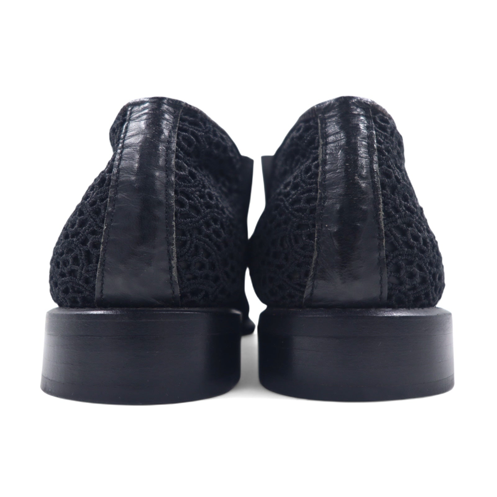 COMME des GARCONS Stivaletti alla caviglia in pizzo floreale, stivaletti, inserti elastici, 23 cm, neri, in pelle, Made in Japan