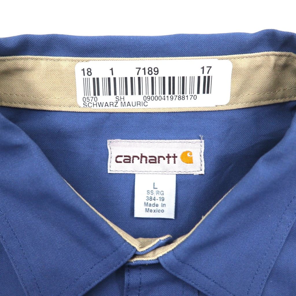Carhartt camicia da lavoro a maniche corte taglia L, blu navy, cotone, taschino sul petto, ricamo aziendale americano TIMBER 384-19, made in Messico
