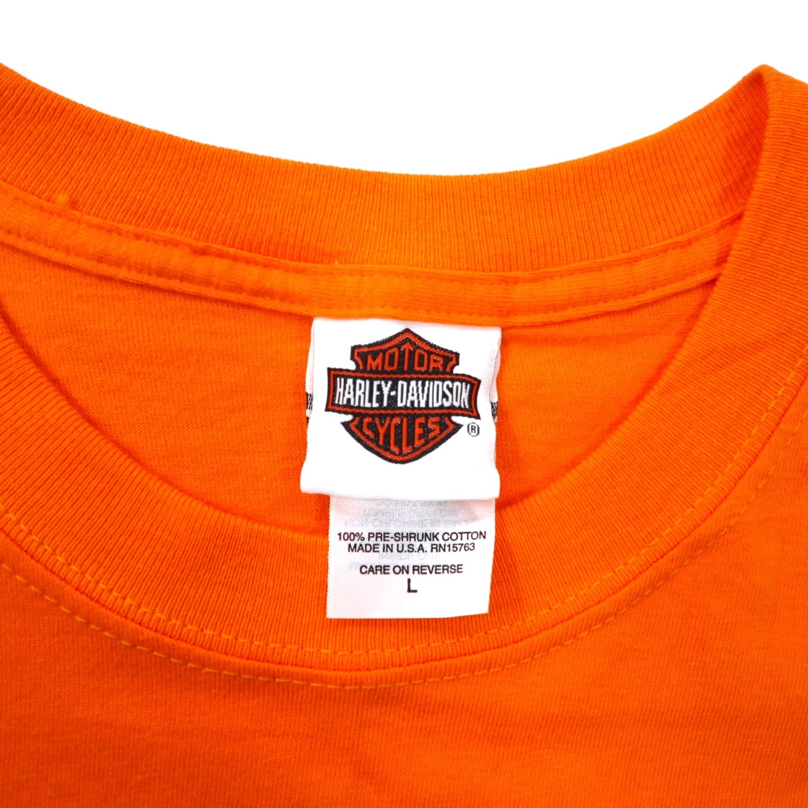 HARLEY DAVIDSON T-shirt con stampa logo, Made in USA, taglia L, arancione, cotone, SMITH BROTHERS stampa fronte/retro, Hanes BEEFY-T