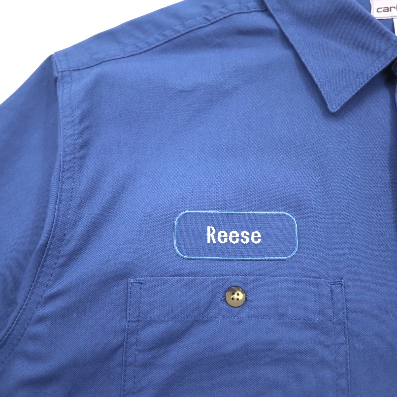 Carhartt camicia da lavoro a maniche corte taglia L, blu navy, cotone, taschino sul petto, ricamo aziendale americano TIMBER 384-19, made in Messico