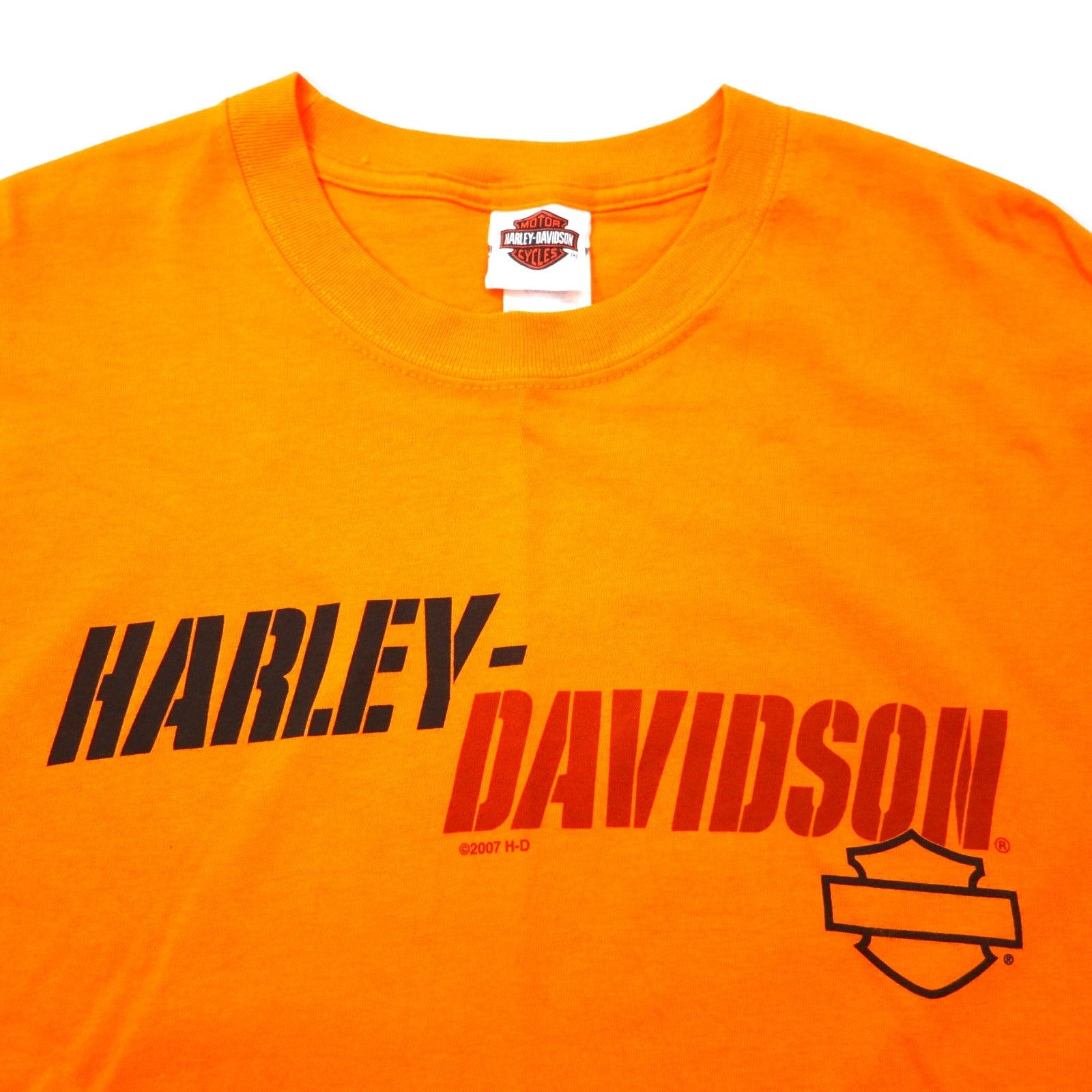HARLEY DAVIDSON T-shirt con stampa logo, Made in USA, taglia L, arancione, cotone, SMITH BROTHERS stampa fronte/retro, Hanes BEEFY-T