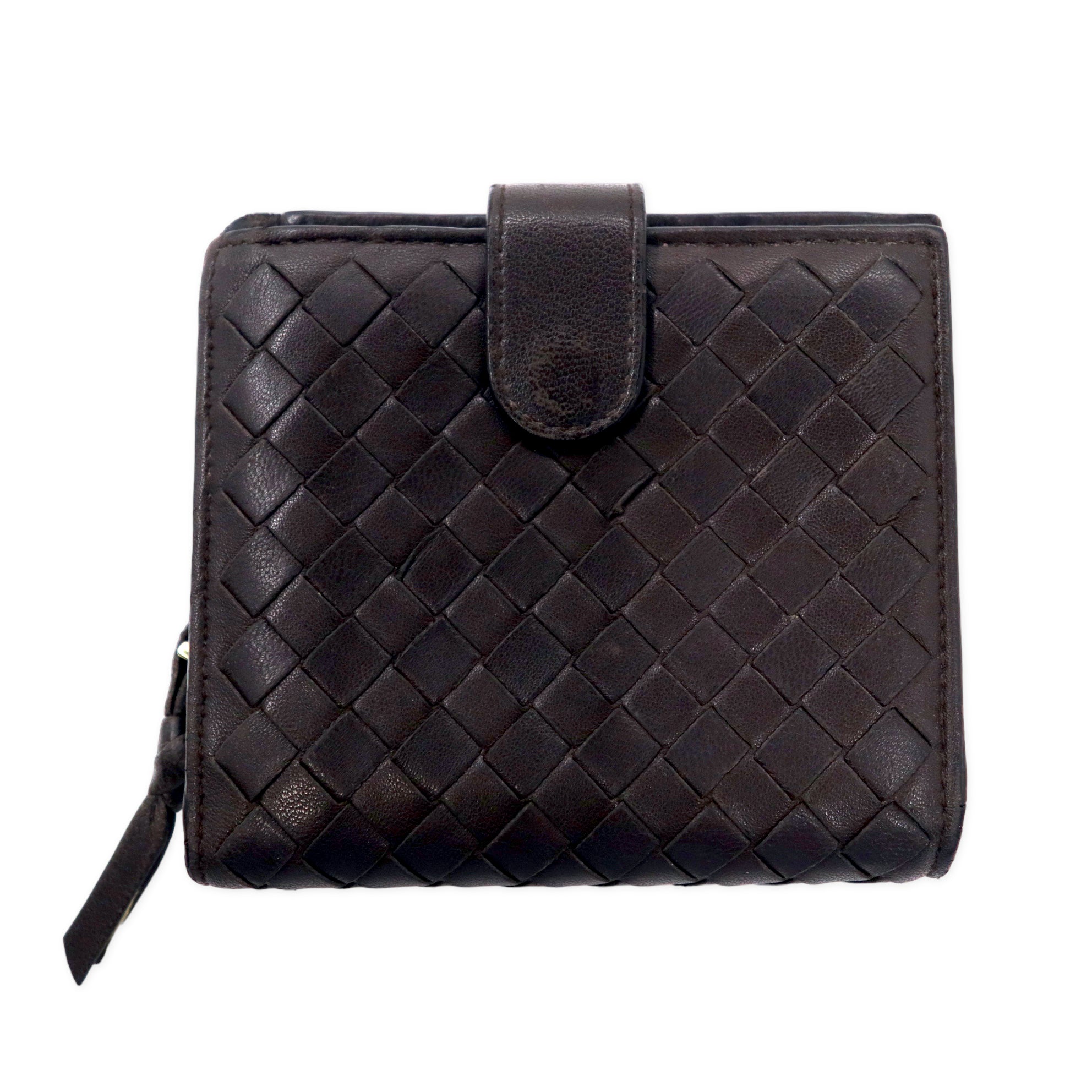 BOTTEGA VENETA Portafoglio bi-fold Intrecciato con cerniera a giro, marrone, pelle, 121059 V0013 2040, Made in Italy