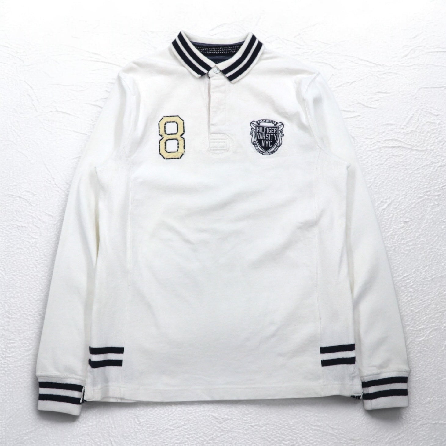 TOMMY HILFIGER リブライン ラガーシャツ L ホワイト コットン ナンバリング VINTAGE FIT