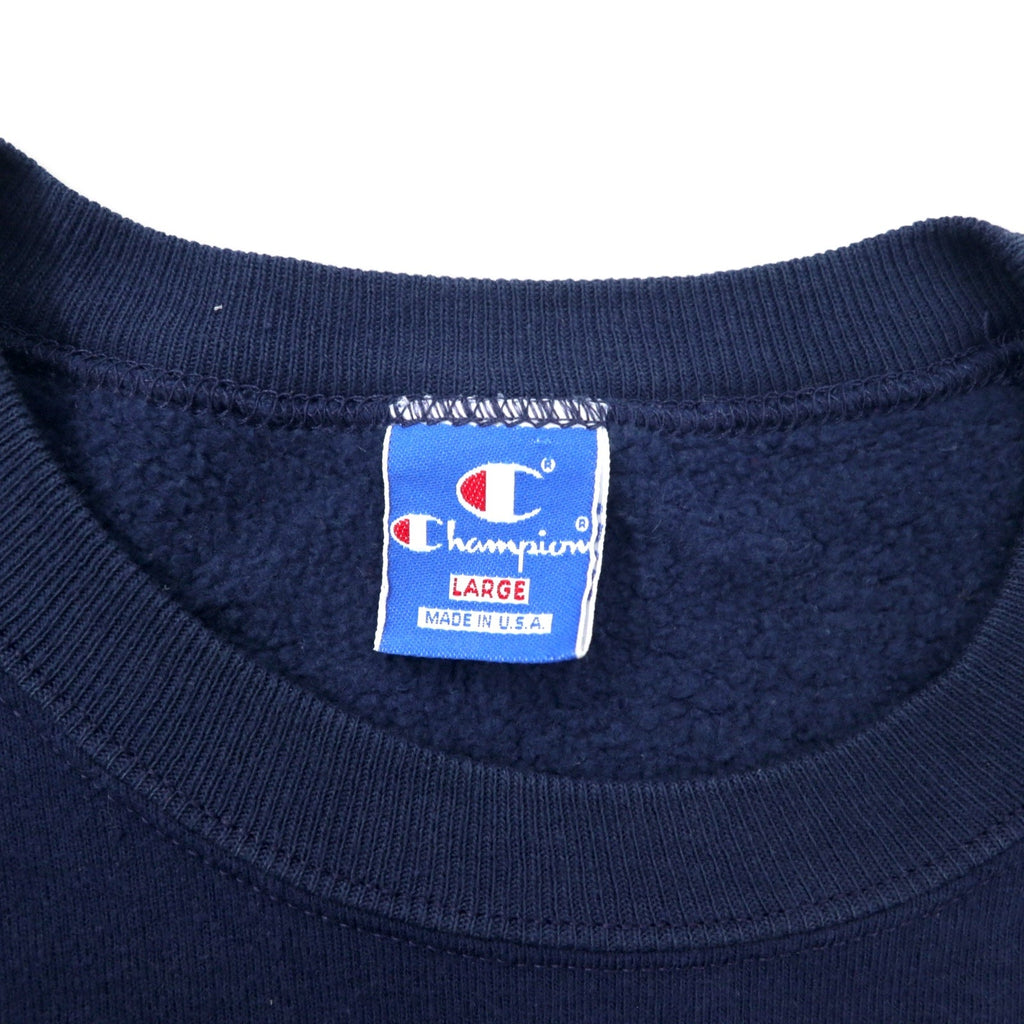 Champion USA 90s felpa stampata college L blu navy cotone interno felpato NCAA football NOTRE DAME stampa a 3 strati logo ad arco etichetta ricamata