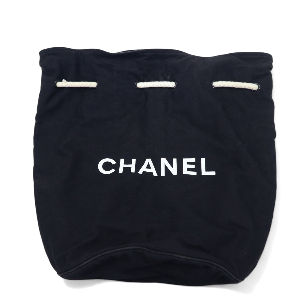 CHANEL 巾着 プールバッグ ワンショルダーバッグ ブラック キャンバス ロゴ プリント ノベルティー