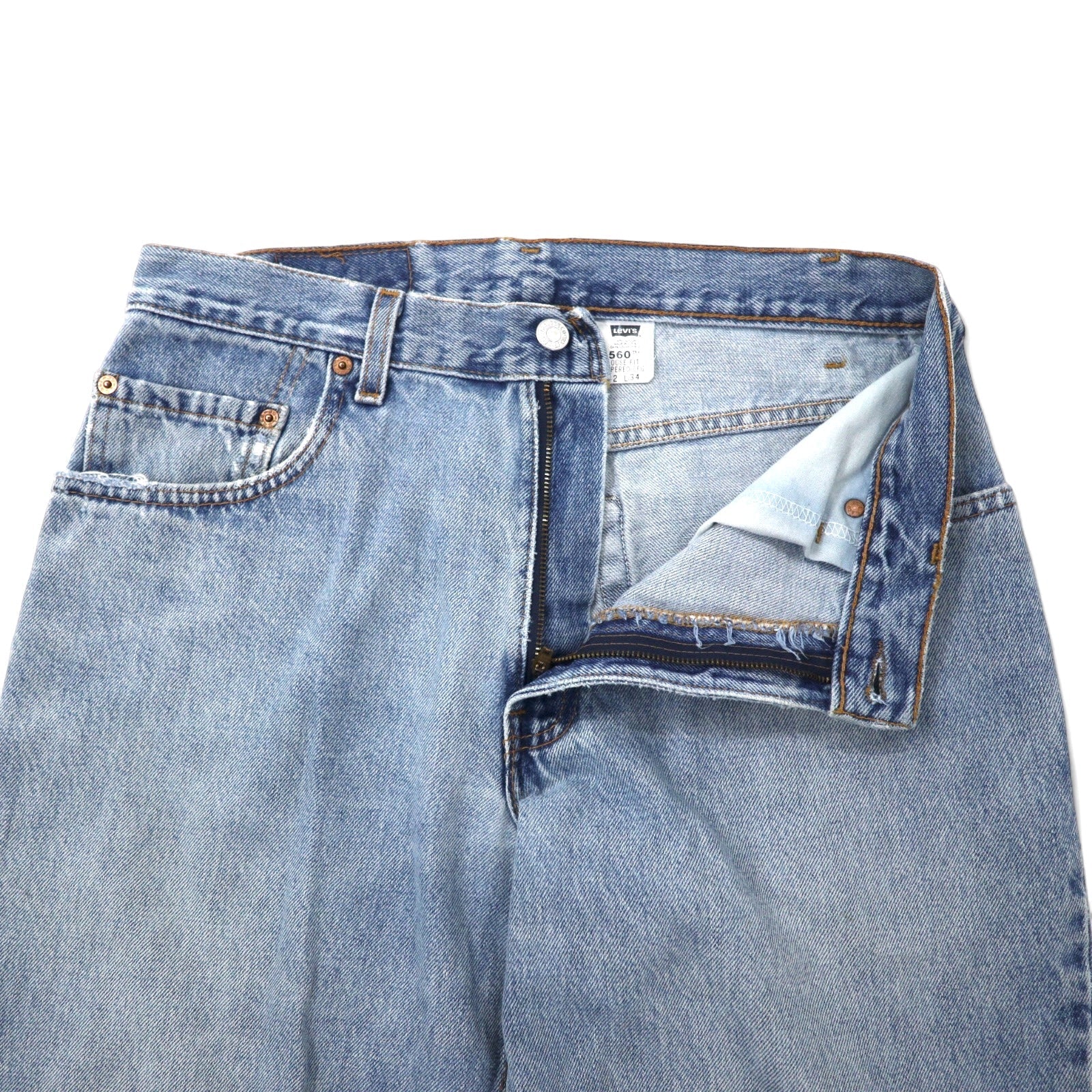 Levi's Made in USA anni '90 560 Loose Fit Tapered Jeans 32 Blu Cotone Chiusura a zip 560-4891