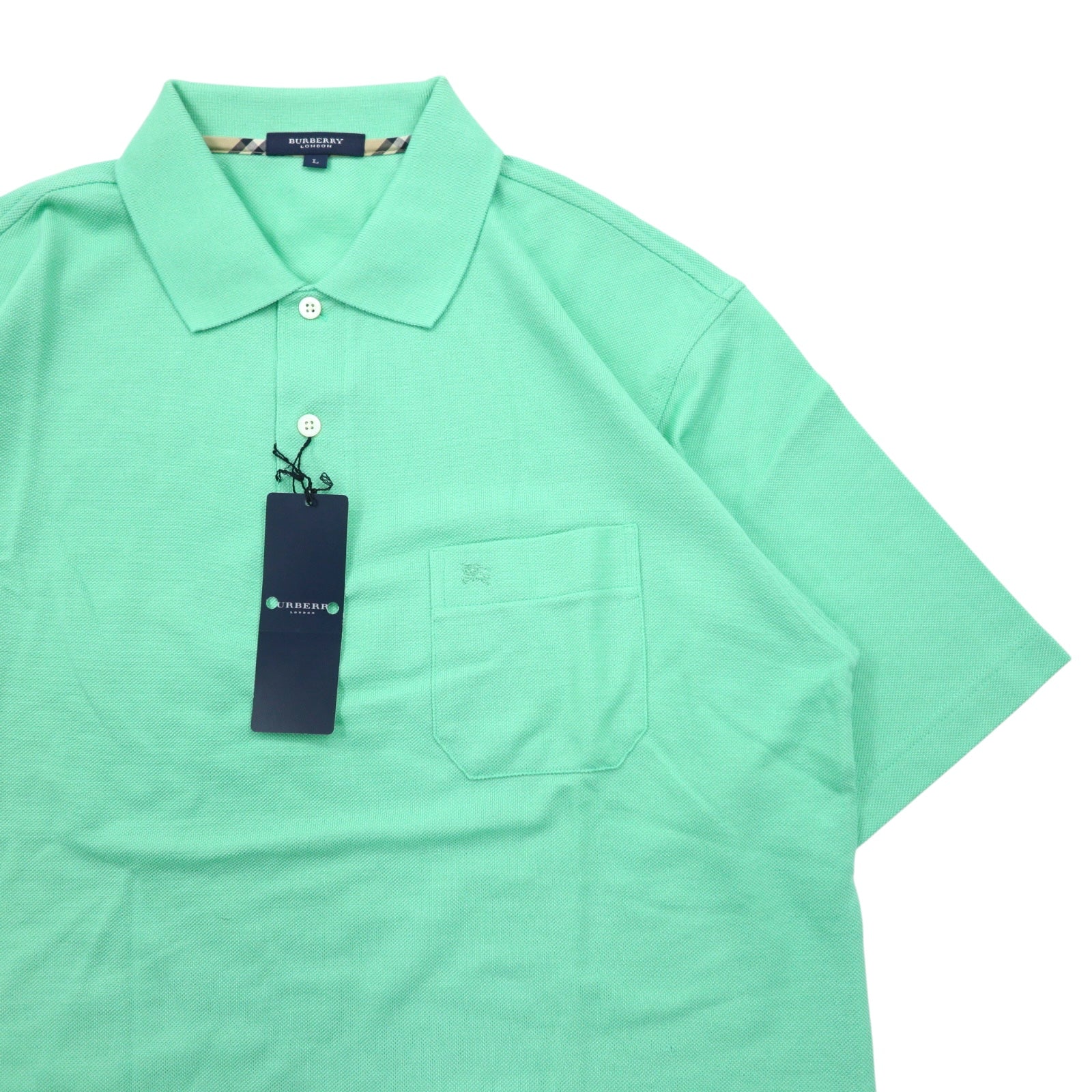 BURBERRY LONDON Polo in piqué L verde cotone taschino made in Japan nuovo con etichetta