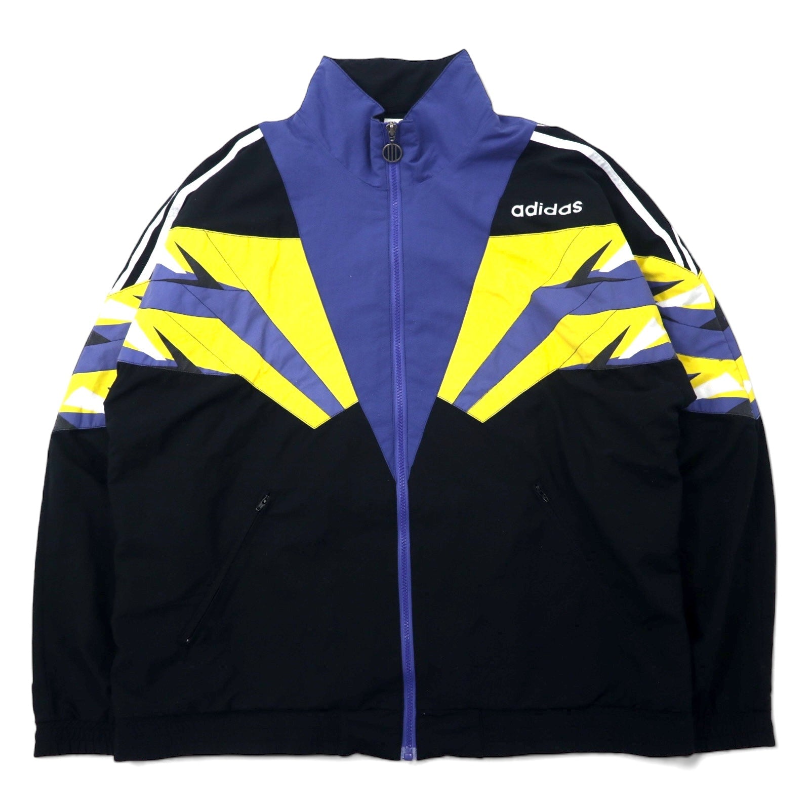 Adidas anni '90, track jacket, maglia L, nera, poliestere, logo Trifoglio, etichetta argentata
