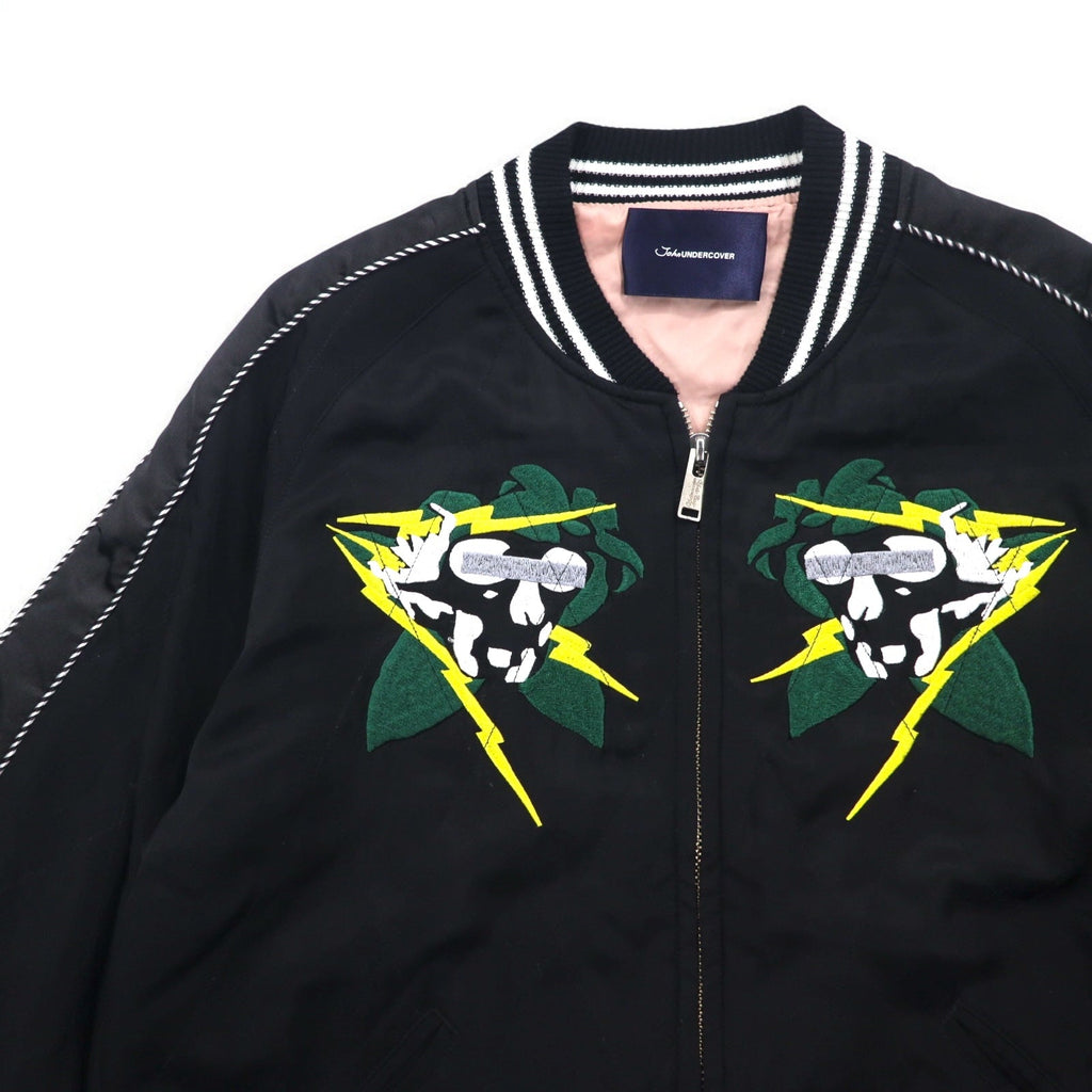 John UNDER COVER Bomber ricamato con teschio, trapuntato, taglia M, nero, rayon, JUQ4203, Made in Japan