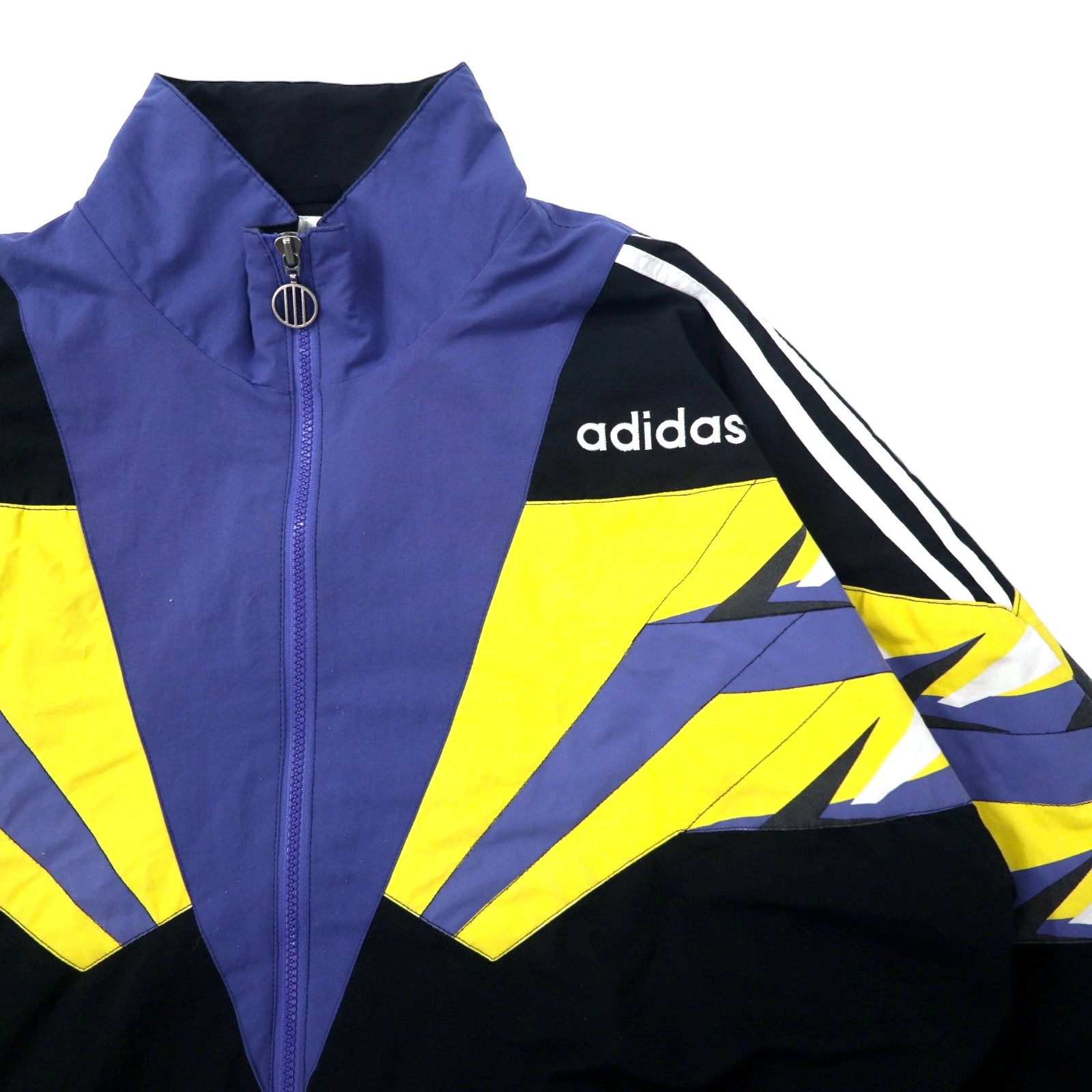 Adidas anni '90, track jacket, maglia L, nera, poliestere, logo Trifoglio, etichetta argentata