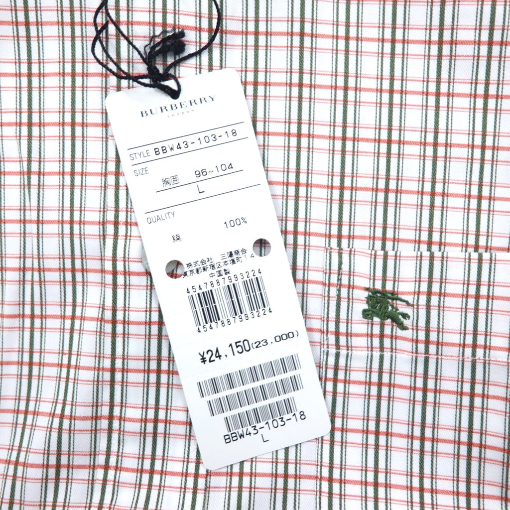 BURBERRY LONDON ボタンダウンシャツ L ホワイト オレンジ チェック コットン ロゴ刺繍 未使用品