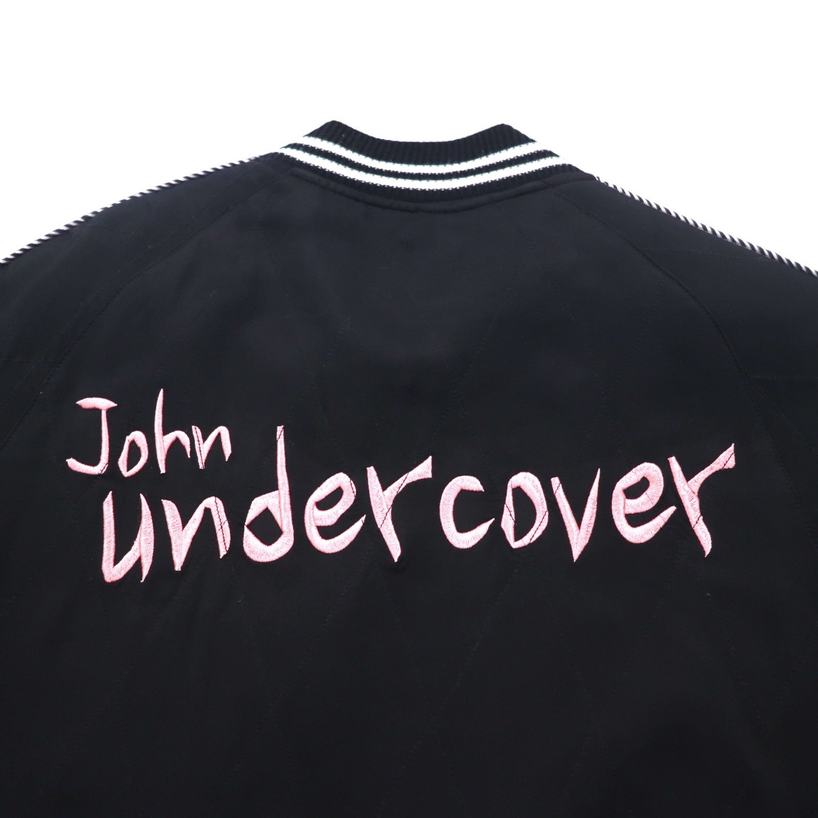 John UNDER COVER Bomber ricamato con teschio, trapuntato, taglia M, nero, rayon, JUQ4203, Made in Japan