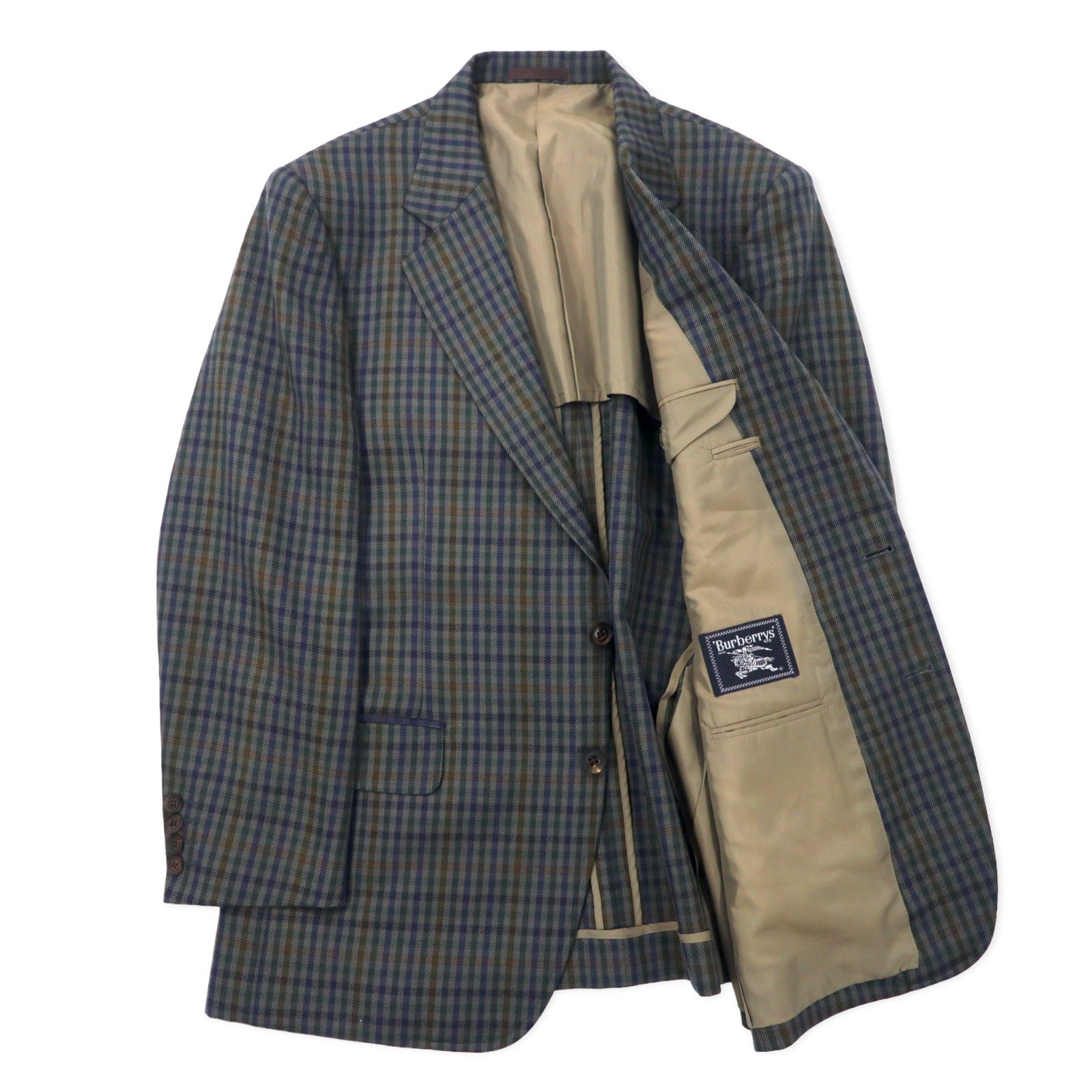 Giacca sartoriale monopetto Burberrys Old 2B, 98-88-175 AB6, fantasia scozzese marrone, in lana, made in Japan.