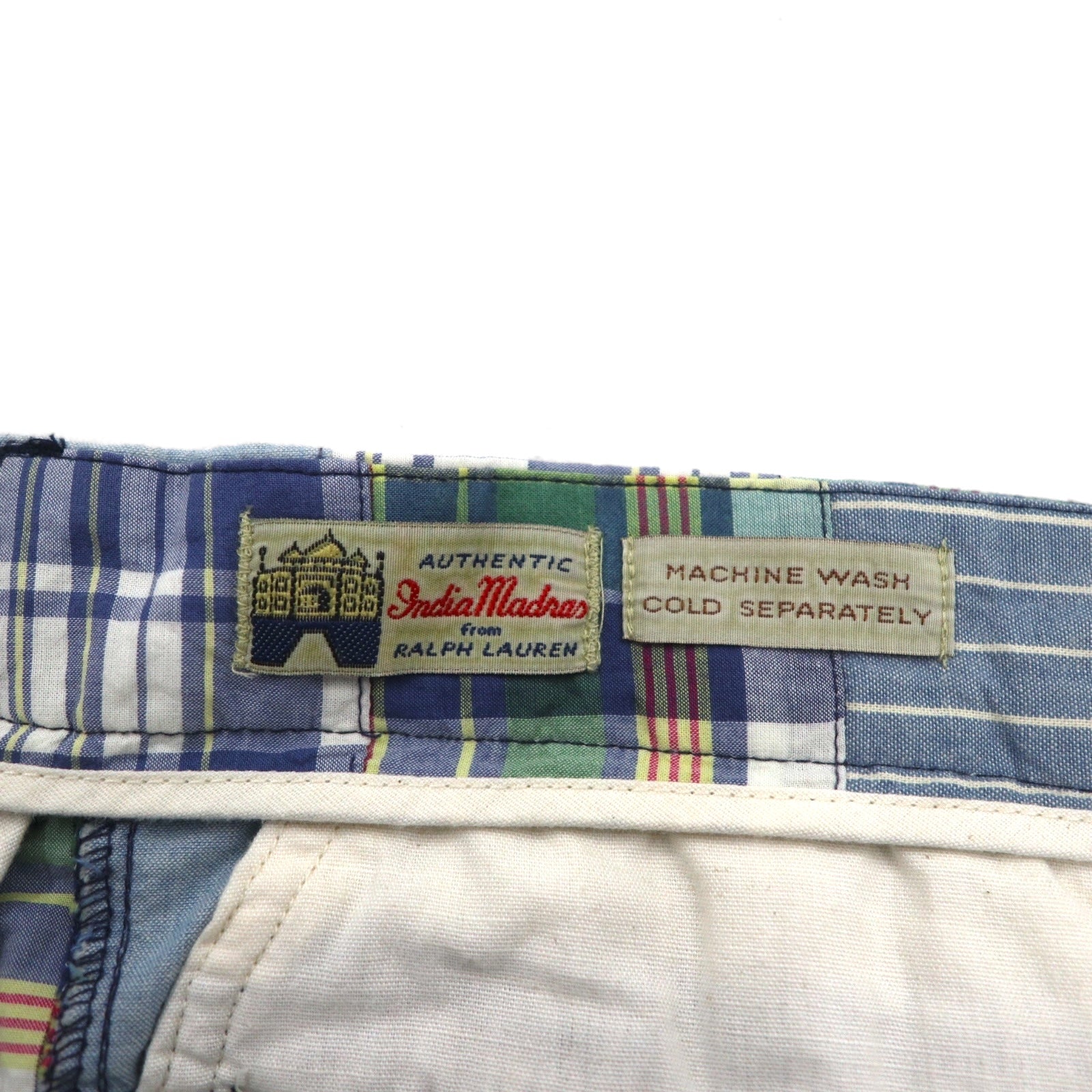 Polo by Ralph Lauren anni '90 pantaloncini patchwork pantaloncini corti XL blu a quadri India Madras
