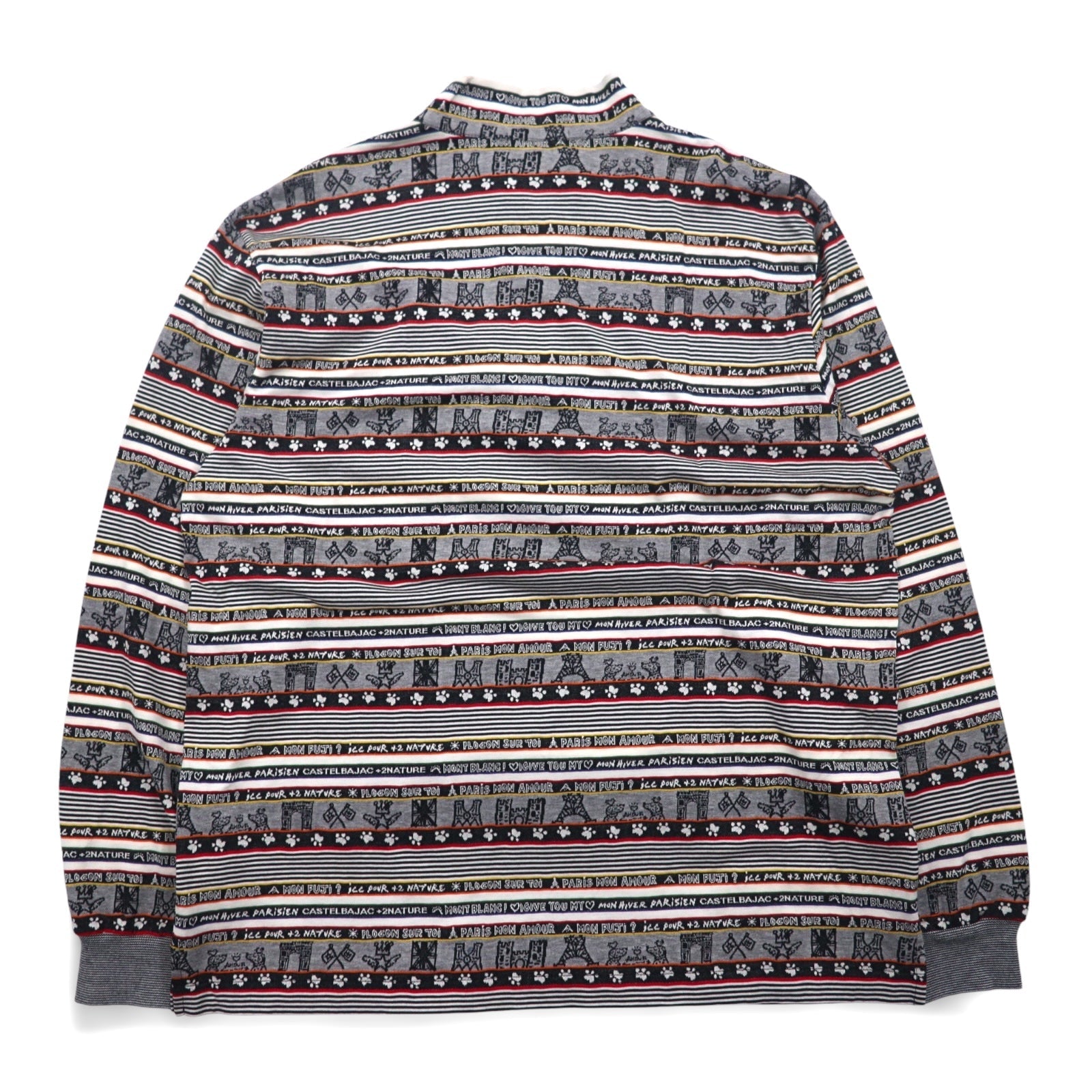CASTELBAJAC +2 NATURE Anni '90 Maglia a maniche lunghe con mezza zip Maglietta a maniche lunghe XXL Grigio Cotone Fantasia Made in Japan