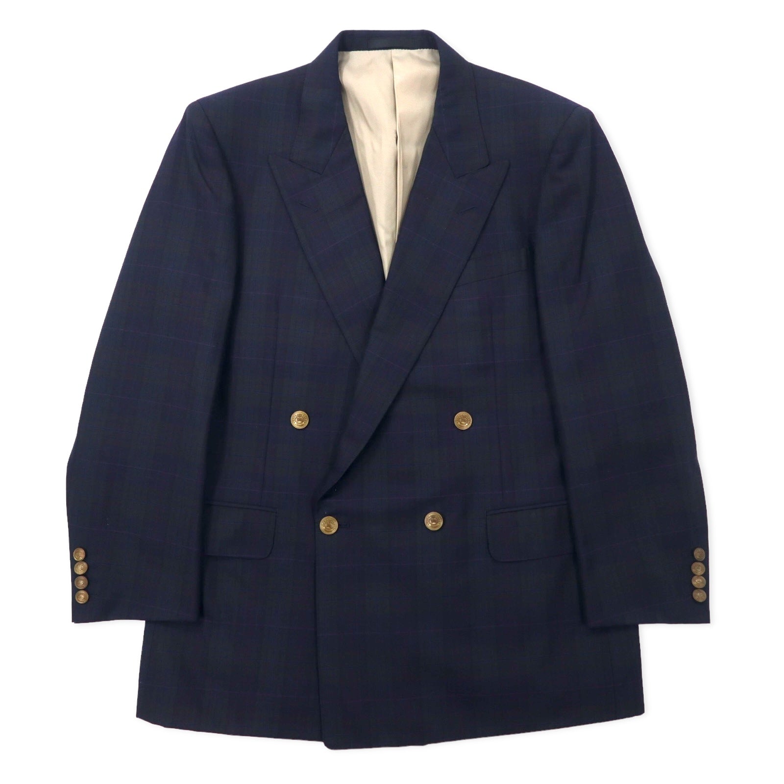 Burberrys Old Double Giacca in lana gessata con revers a punta 98-88-175 AB6 Blu navy Gabardine Bottoni dorati Bottoni decorativi Made in Japan