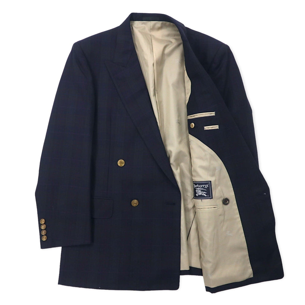 Burberrys Old Double Giacca in lana gessata con revers a punta 98-88-175 AB6 Blu navy Gabardine Bottoni dorati Bottoni decorativi Made in Japan