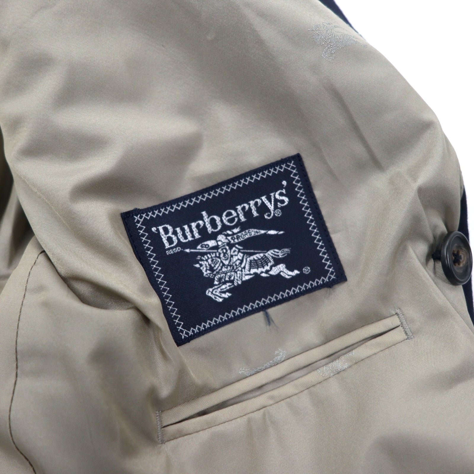 Burberrys Old Double Giacca in lana gessata con revers a punta 98-88-175 AB6 Blu navy Gabardine Bottoni dorati Bottoni decorativi Made in Japan