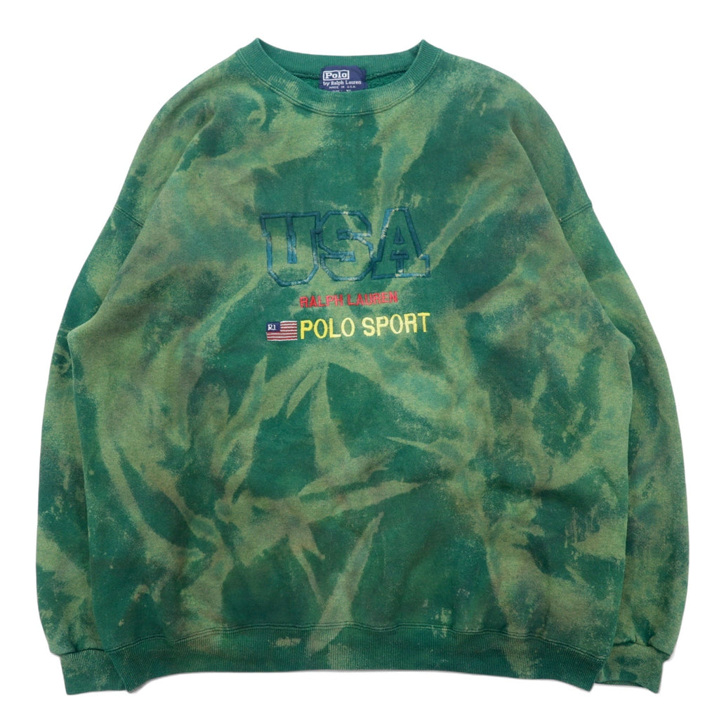 Polo by Ralph Lauren 90年代 USA製 タイダイ スウェット XL グリーン コットン 星条旗 POLO SPORT 刺繍